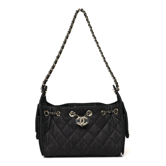 Denim Quilted Mini Chanel 25 Handbag Dark Blue