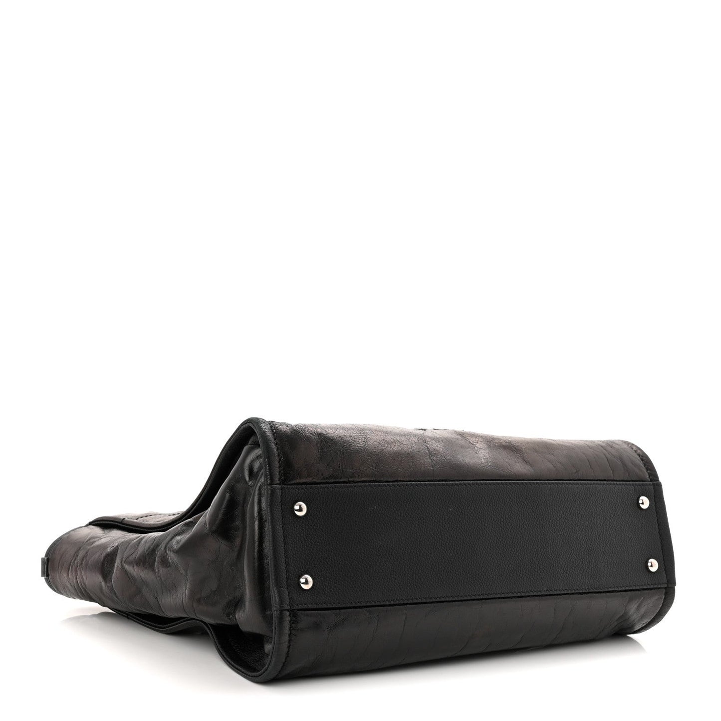 Glazed Calfskin Small Deauville Tote Black