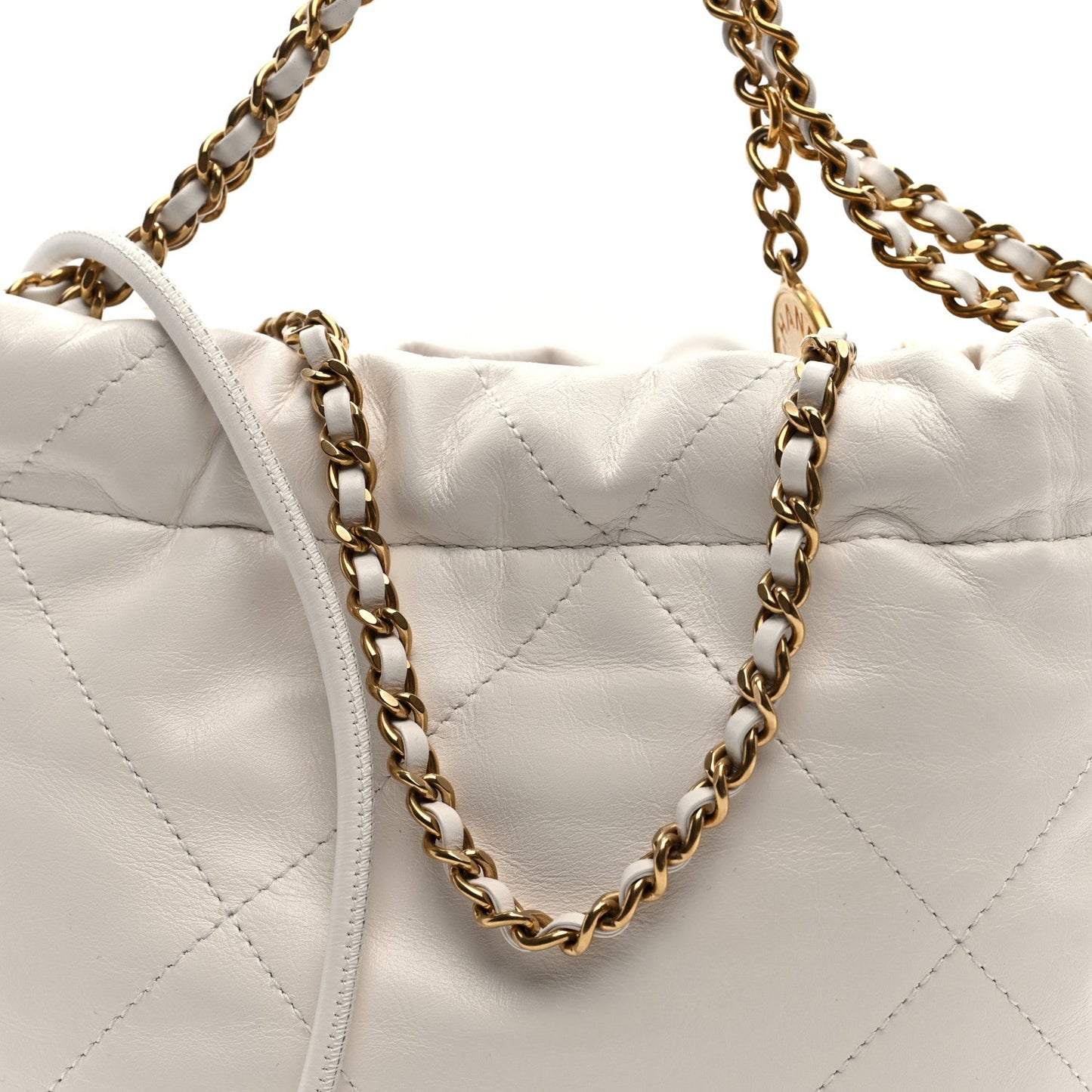 Shiny Calfskin Quilted Mini Chanel 22 White Black