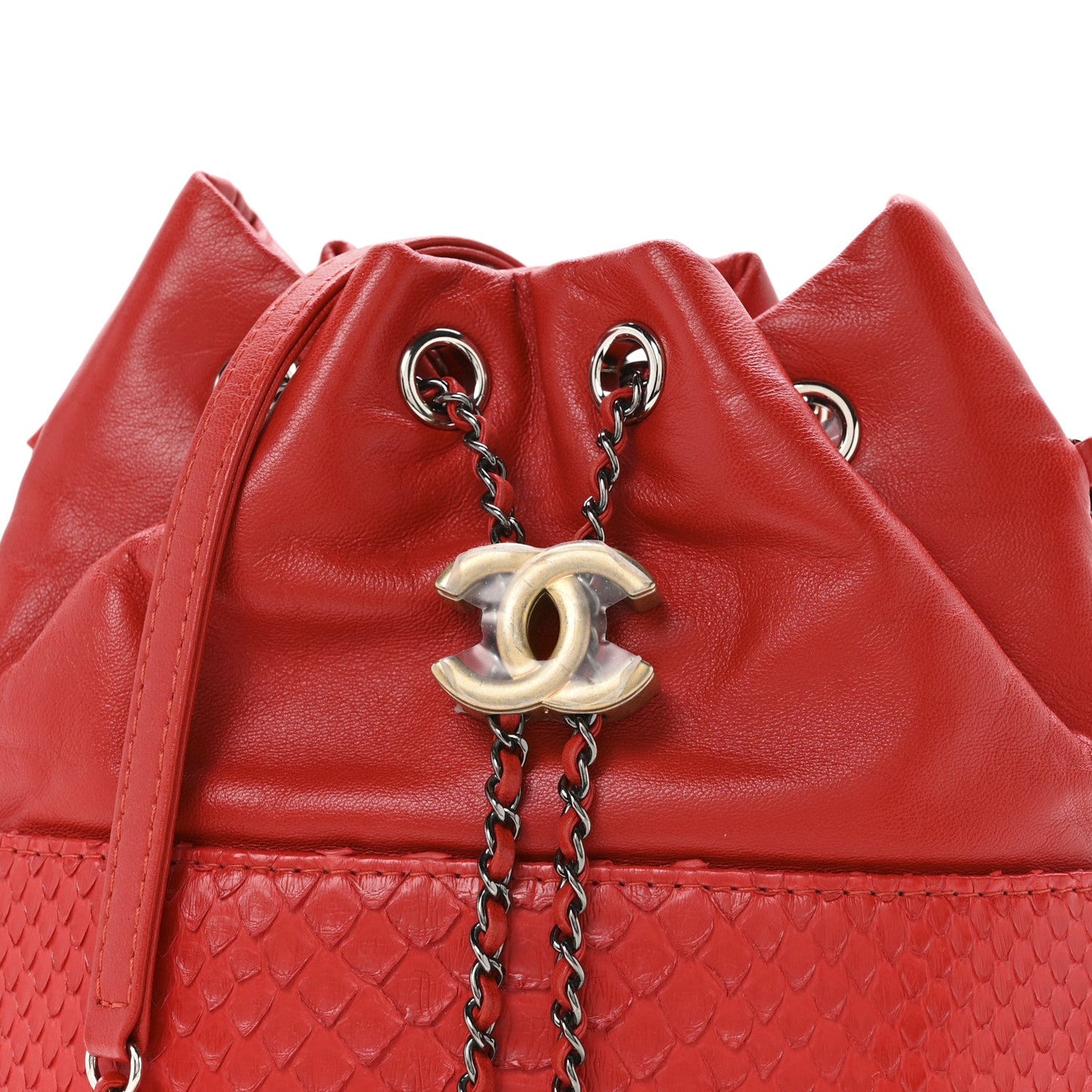Snakeskin Calfskin Gabrielle Bucket Red