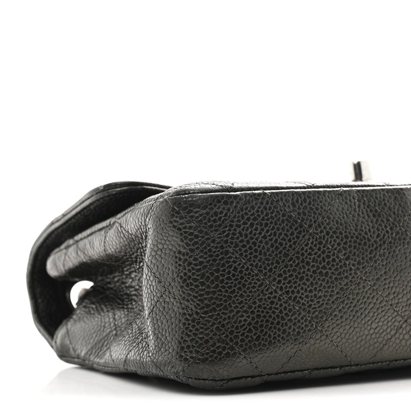 Metallic Caviar Quilted Mini Rectangular Flap Dark Grey