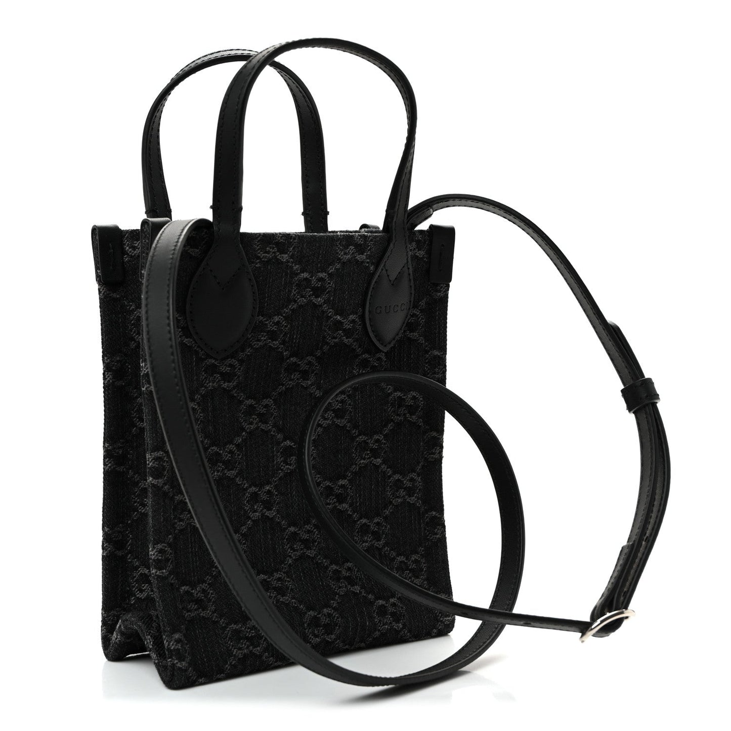 Denim Cuoio Harness GG Monogram Mini Ophidia Tote Bag Black Medium Grey