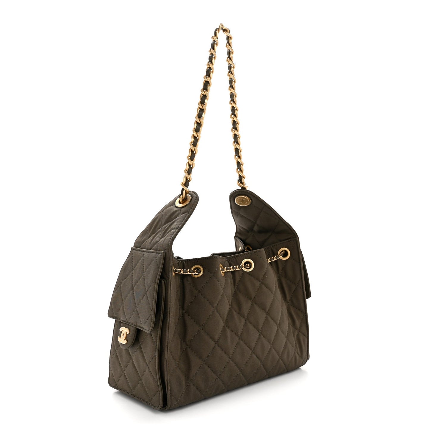 Canvas Quilted Small Chanel 25 Handbag Khaki