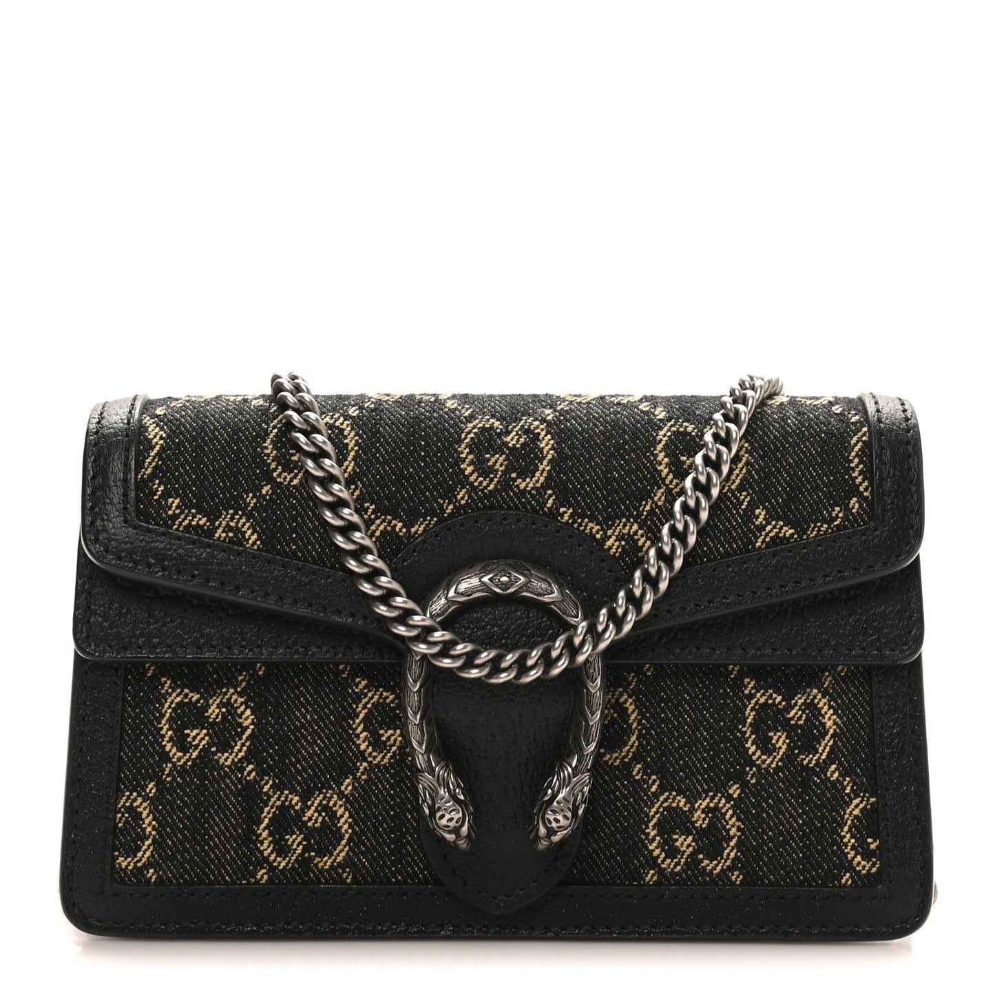 Jacquard Black Denim GG Monogram Super Mini Dionysus Shoulder Bag Black Ivory