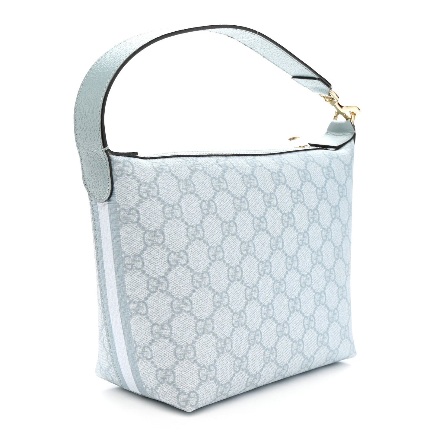 GG Supreme Monogram Textured Calfskin Web Super Mini Ophidia Shoulder Bag Dusty Blue
