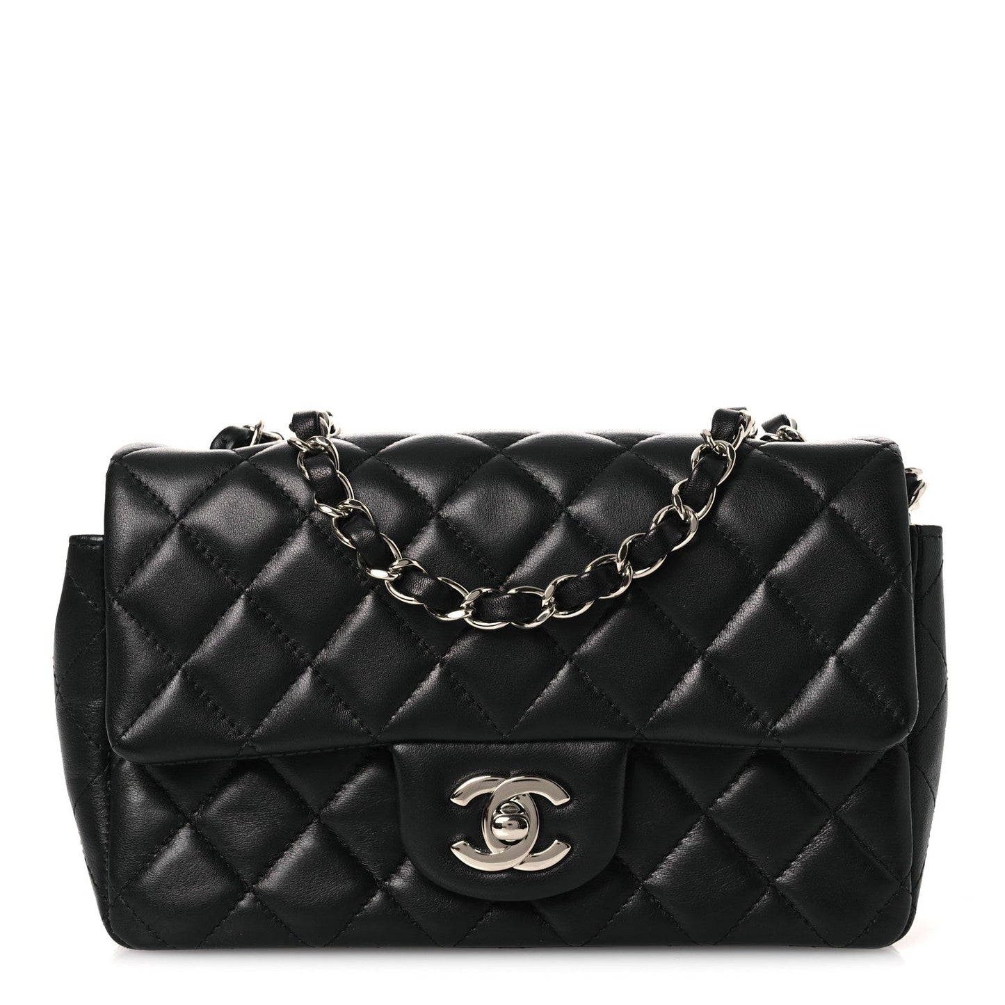 Lambskin Quilted Mini Rectangular Flap Black