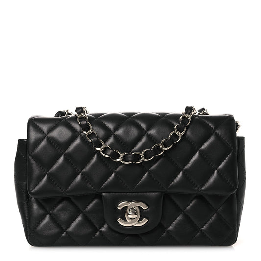 Lambskin Quilted Mini Rectangular Flap Black