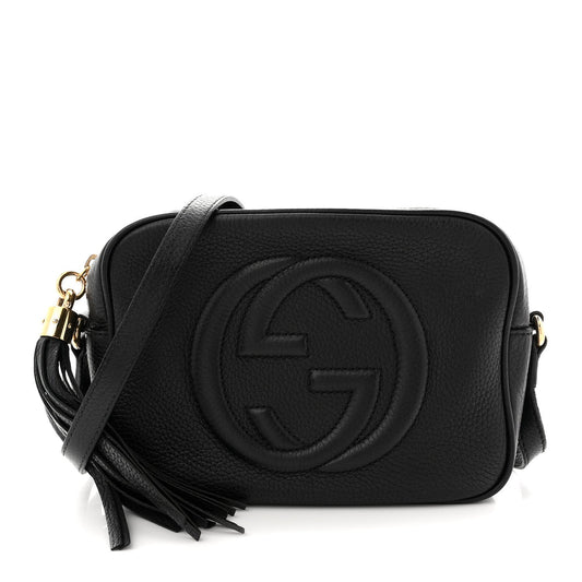 Pebbled Calfskin Small Soho Disco Bag Black