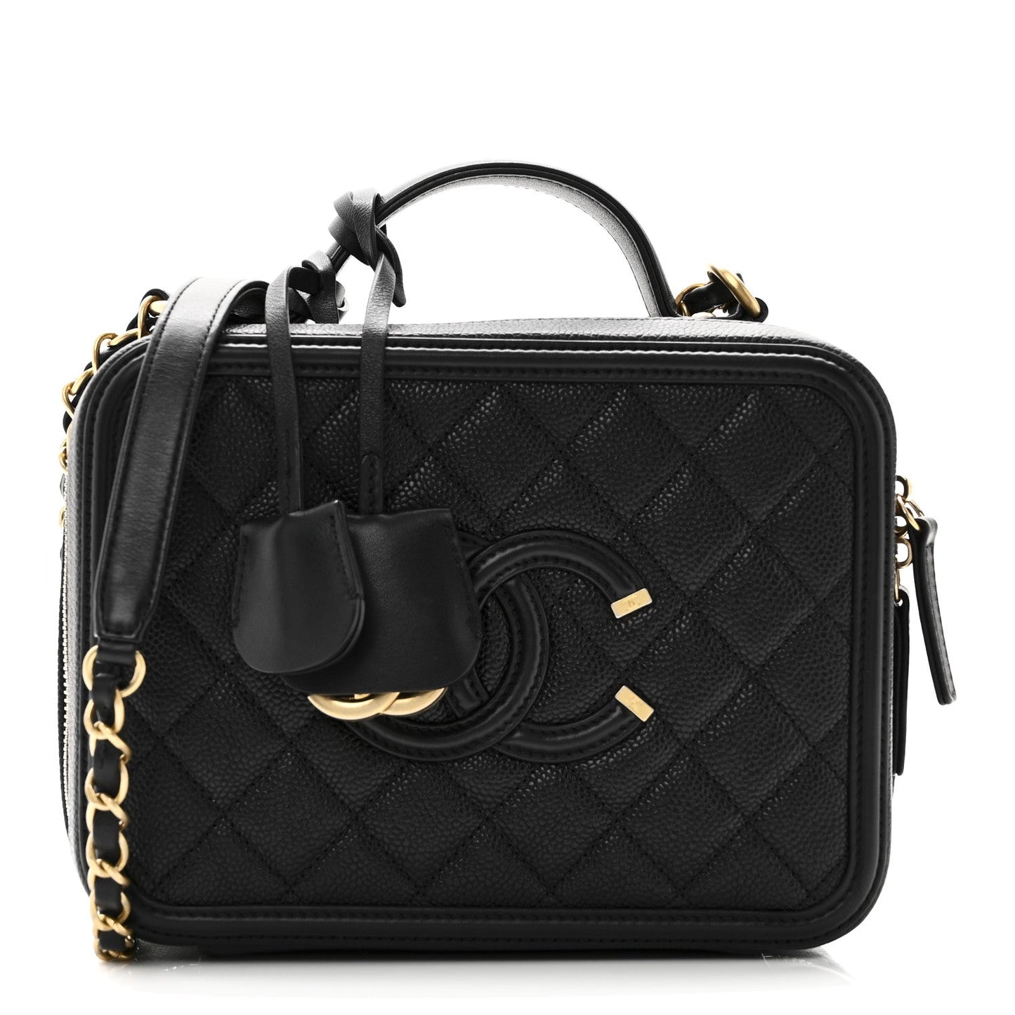 Caviar Quilted Medium CC Filigree Vanity Case Black