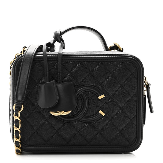 Caviar Quilted Medium CC Filigree Vanity Case Black