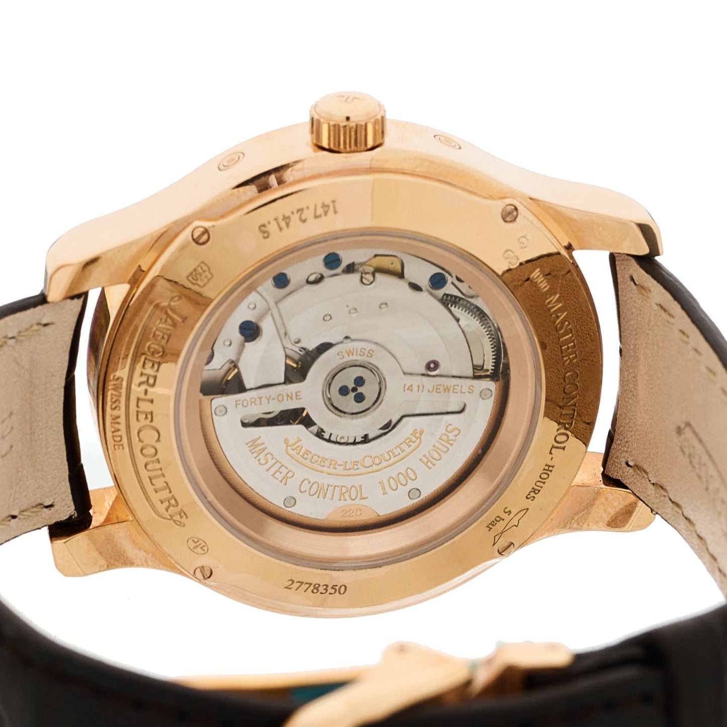 18K Rose Gold Alligator 37mm Master Calendar Moon Phase Automatic Watch Silver Q151242A