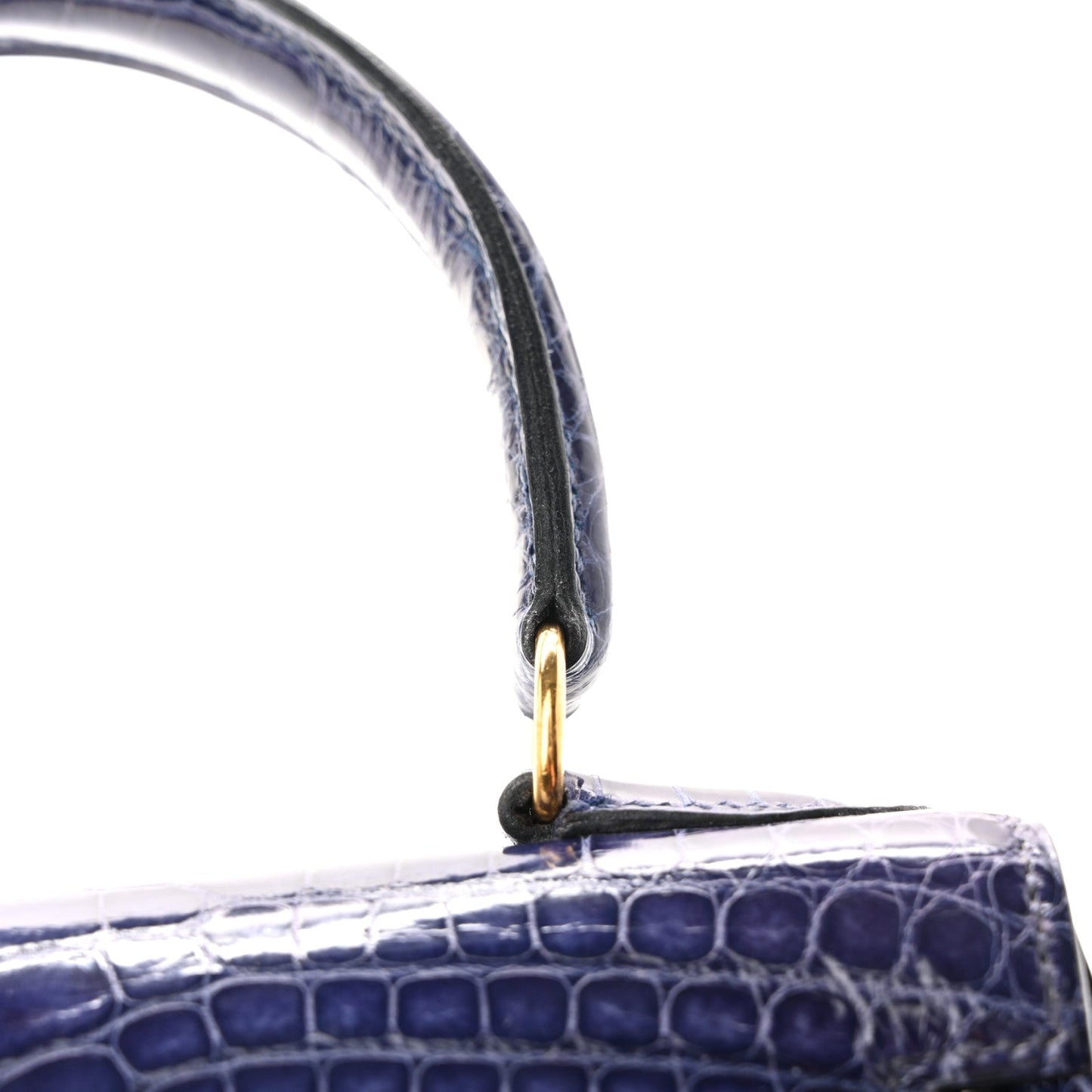 Shiny Alligator Mini Kelly Sellier 20 Bleu Roi