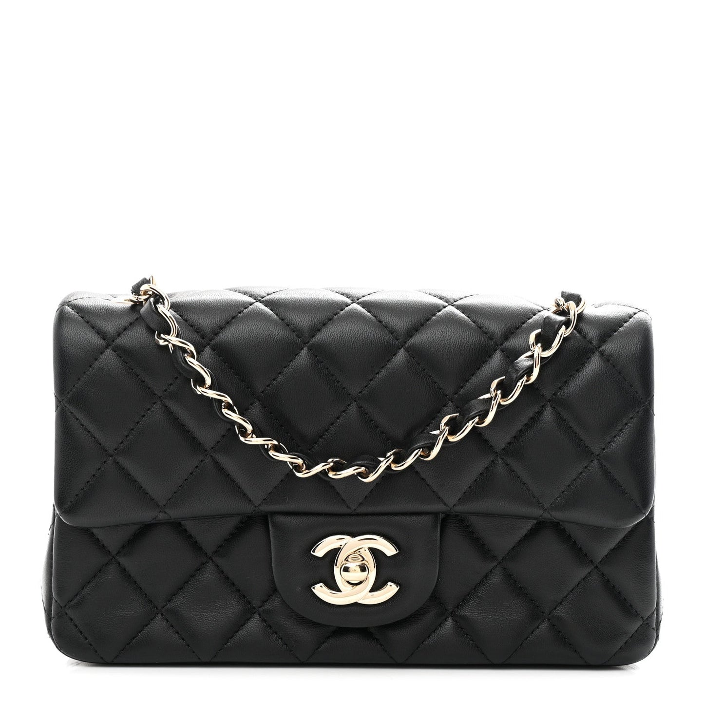 Lambskin Quilted Mini Rectangular Flap Black