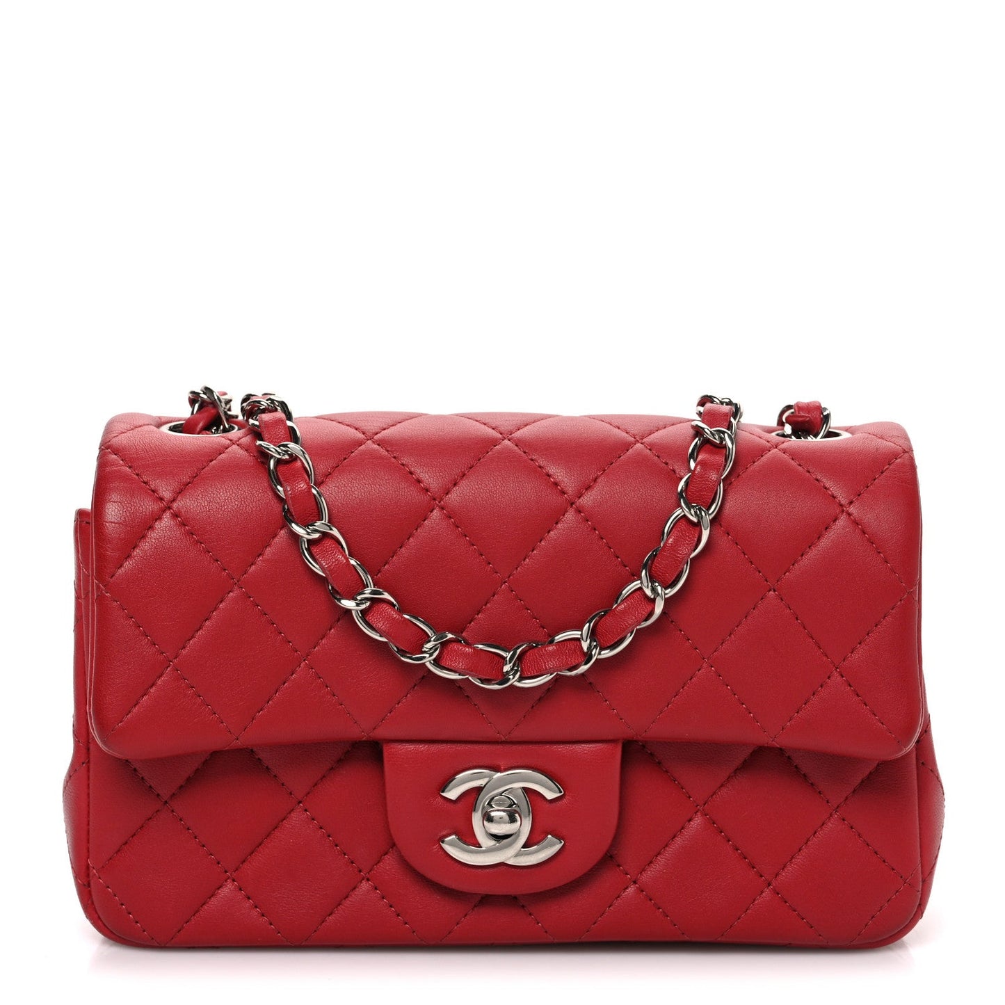 Lambskin Quilted Mini Rectangular Flap Red