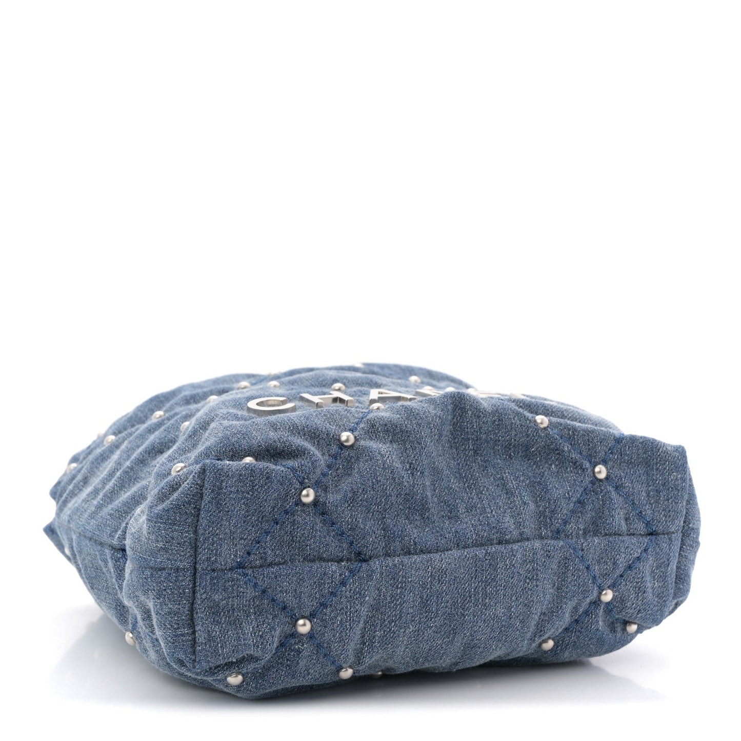 Washed Denim Quilted Studded Mini Chanel 22 Blue