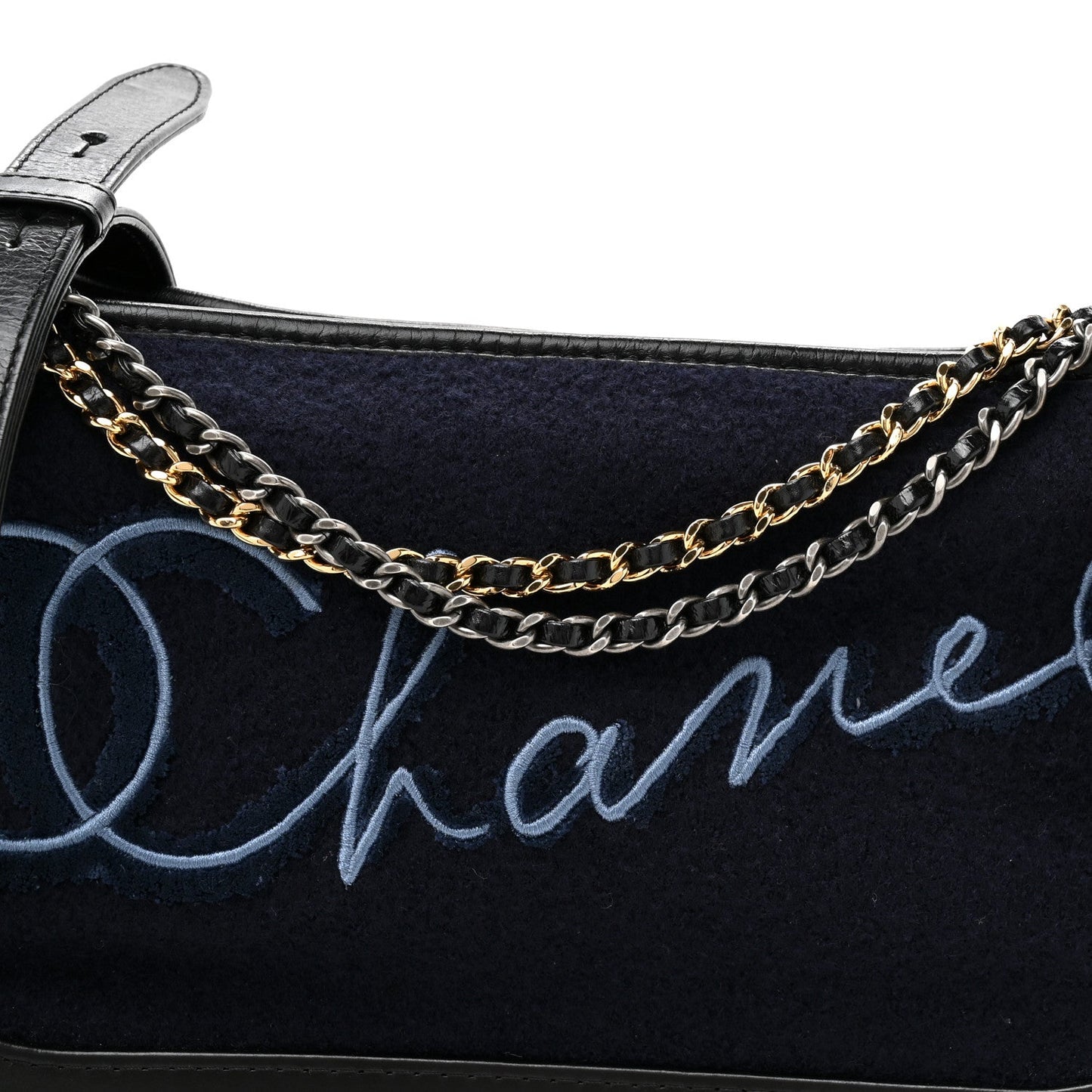 Calfskin Wool Embroidered Paris Hamburg Medium Gabrielle Hobo Dark Navy Blue