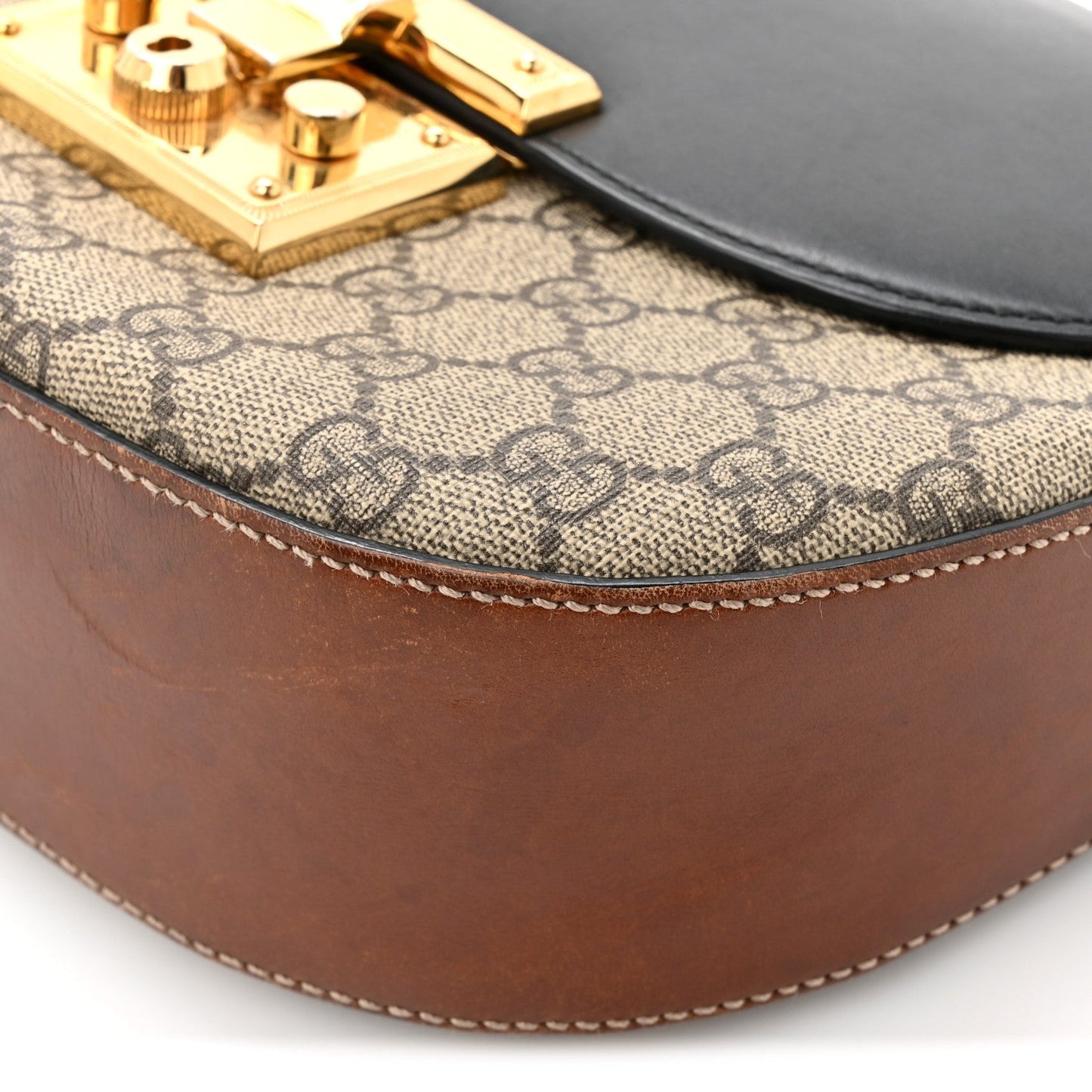 GG Supreme Monogram Web Medium Padlock Messenger Shoulder Bag Black
