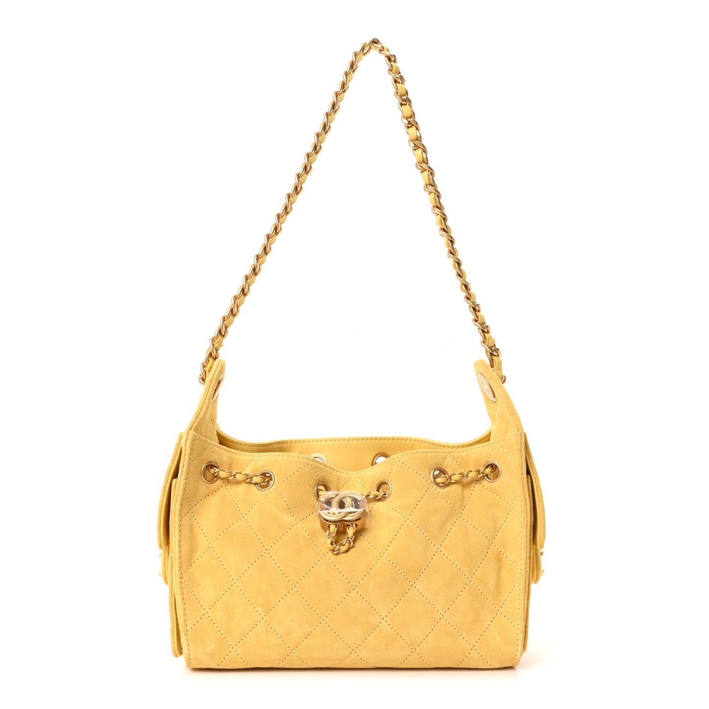 Suede Quilted Mini Chanel 25 Handbag Yellow