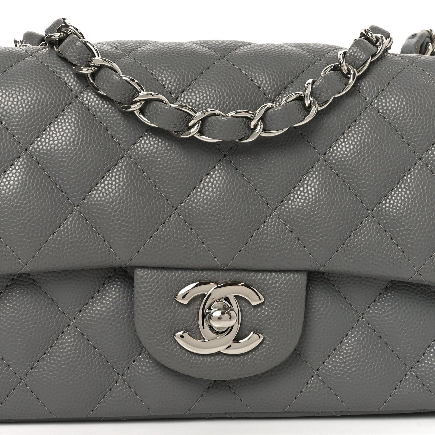Caviar Quilted Mini Rectangular Flap Grey