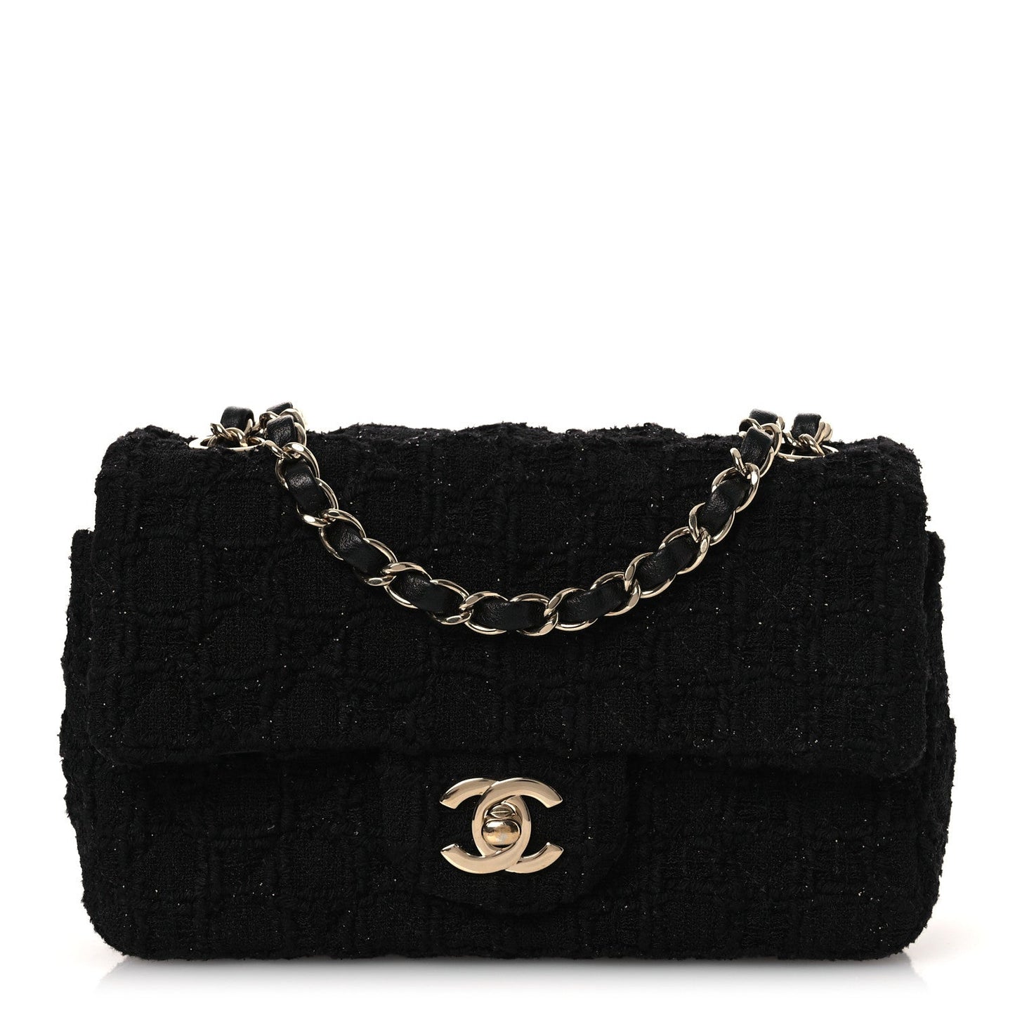Tweed Quilted Mini Rectangular Flap Black
