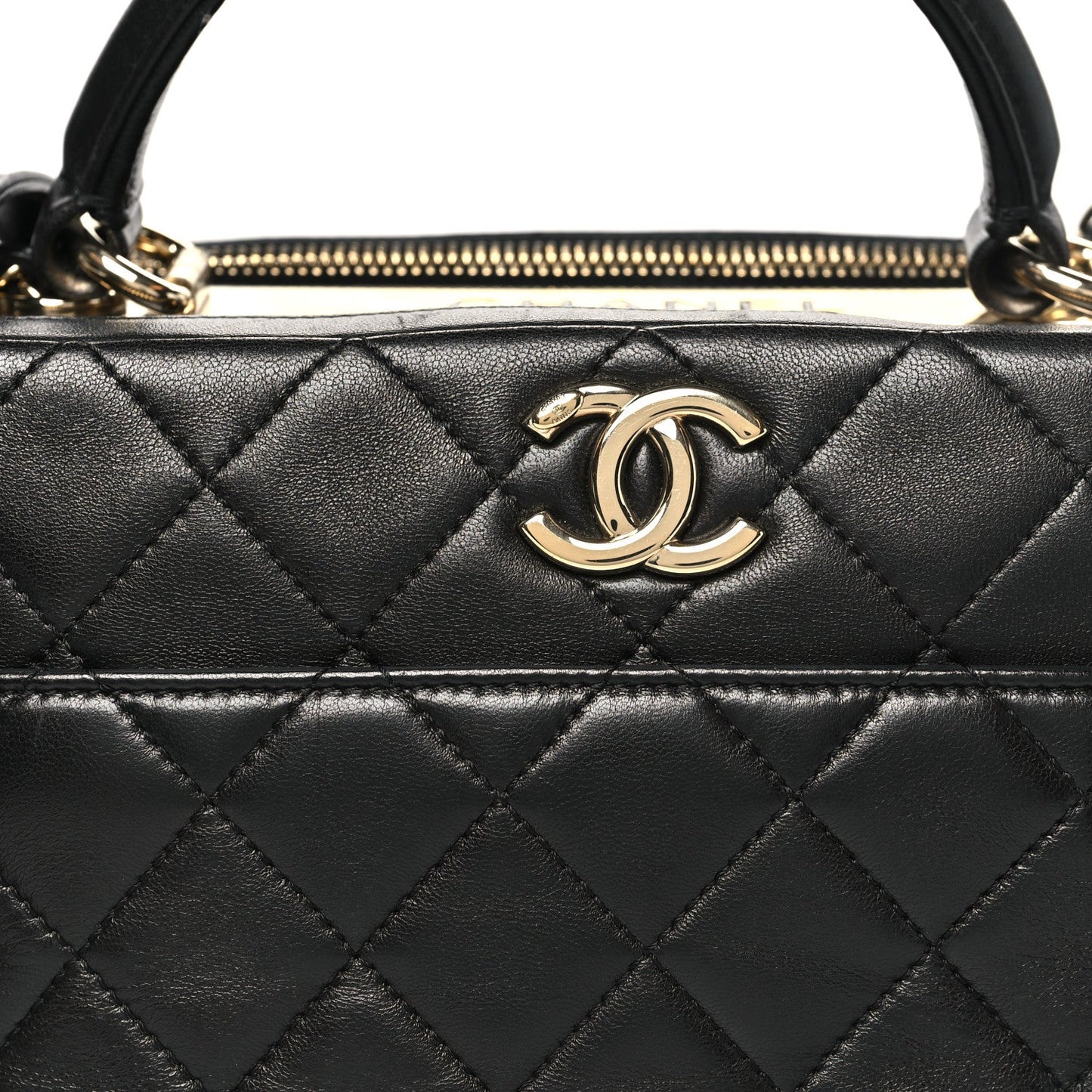 Lambskin Quilted Medium Trendy CC Bowling Bag Black