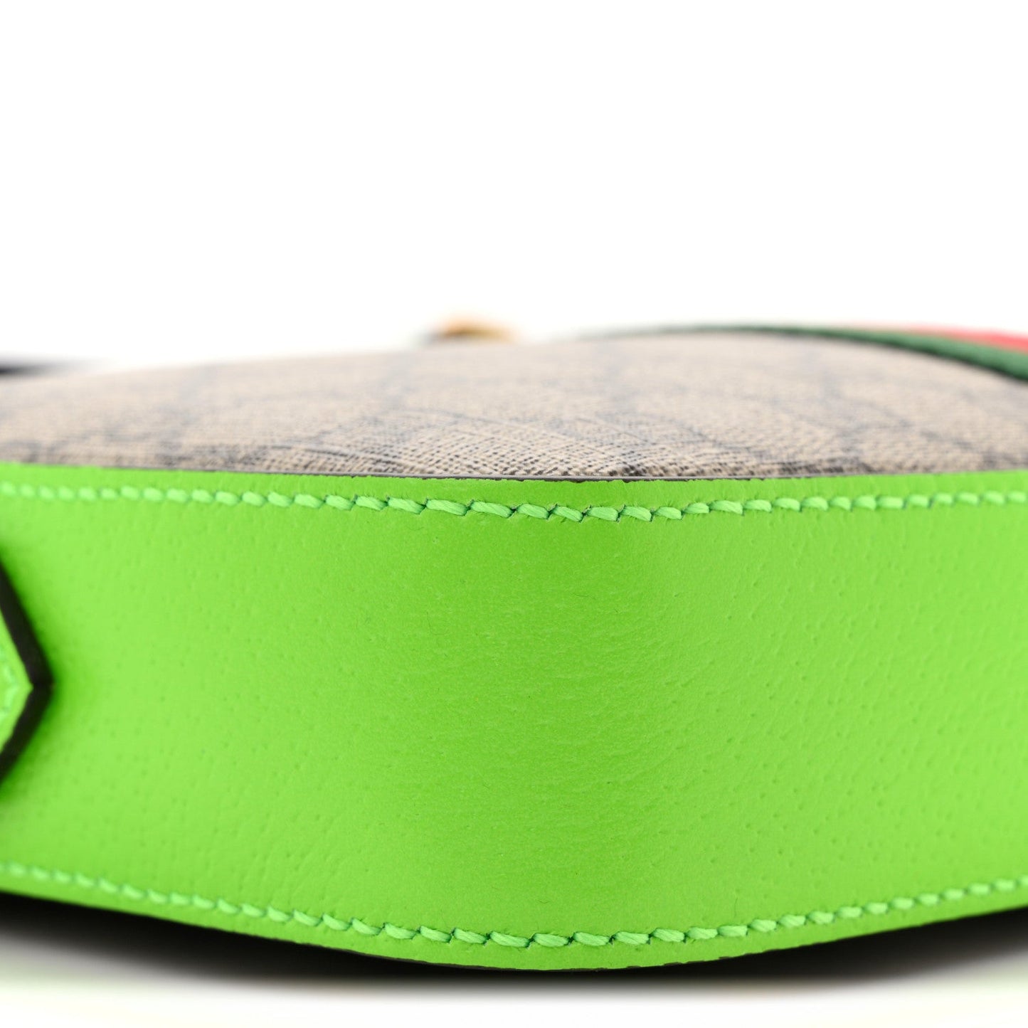 GG Supreme Monogram Textured Dollar Calfskin Web Ophidia Wristlet Shoulder Bag Beige Ebony Green