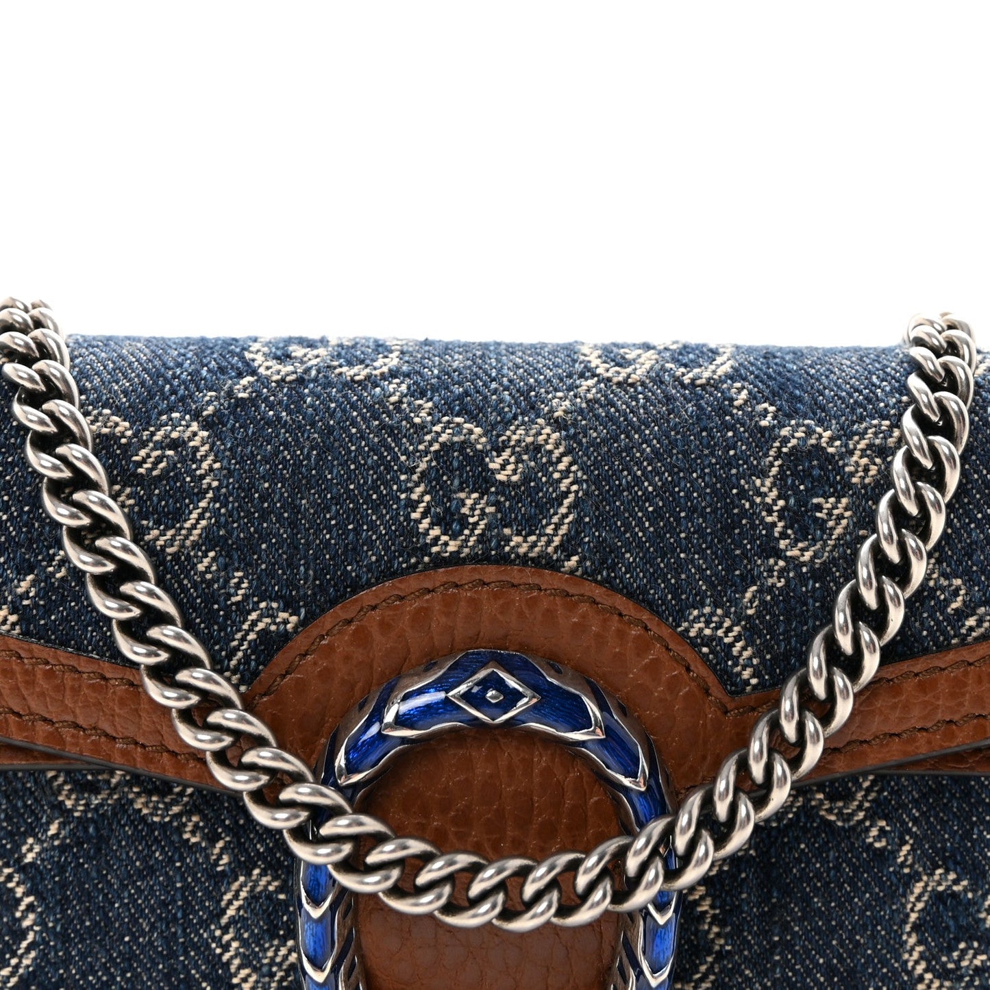 New Denim GG Monogram Dollar Calfskin Enamel Super Mini Dionysus Shoulder Bag Blue Tea Cuir Epilog Electric Blue