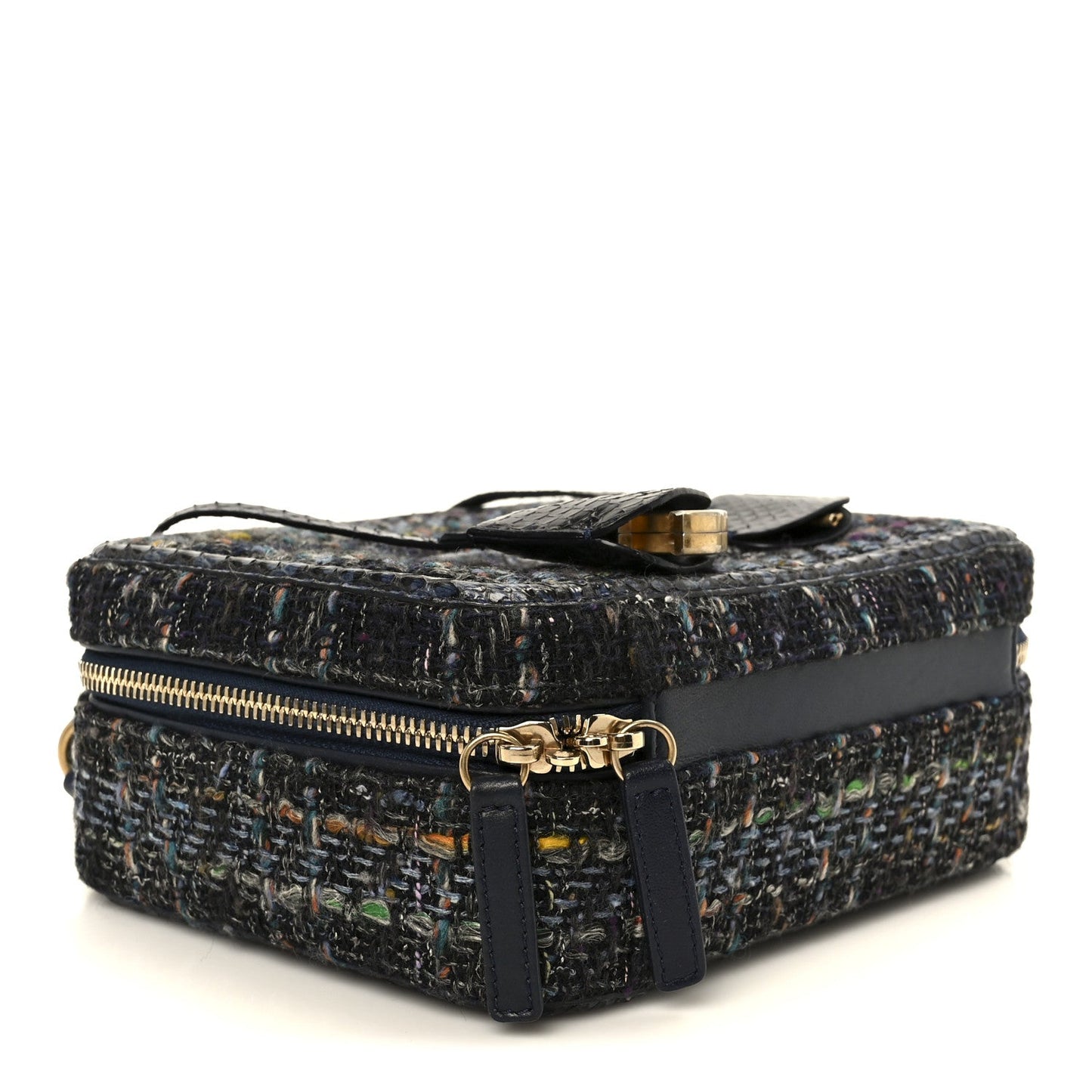 Tweed Snakeskin Quilted Medium CC Filigree Vanity Case Dark Navy