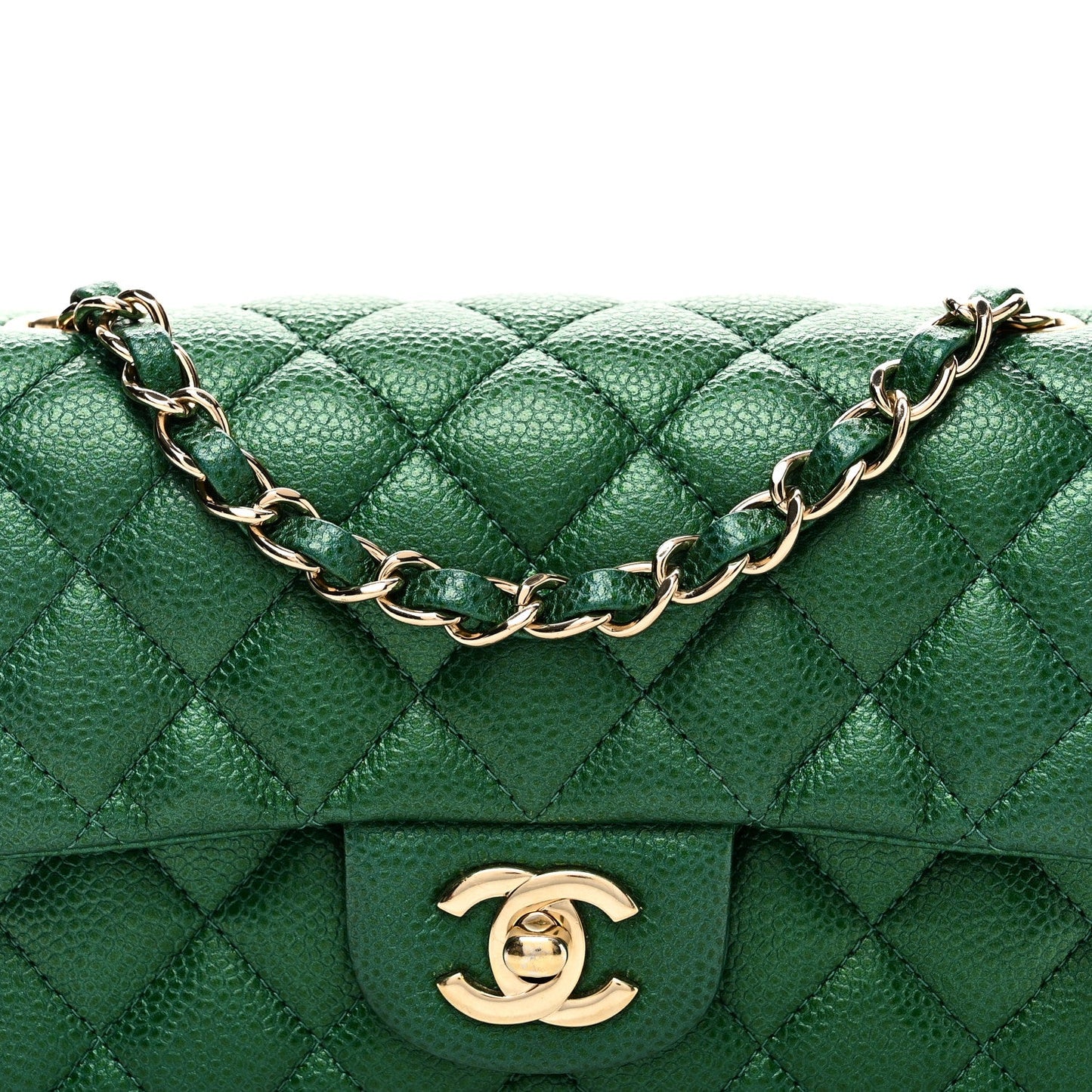 Metallic Caviar Quilted Mini Rectangular Flap Green