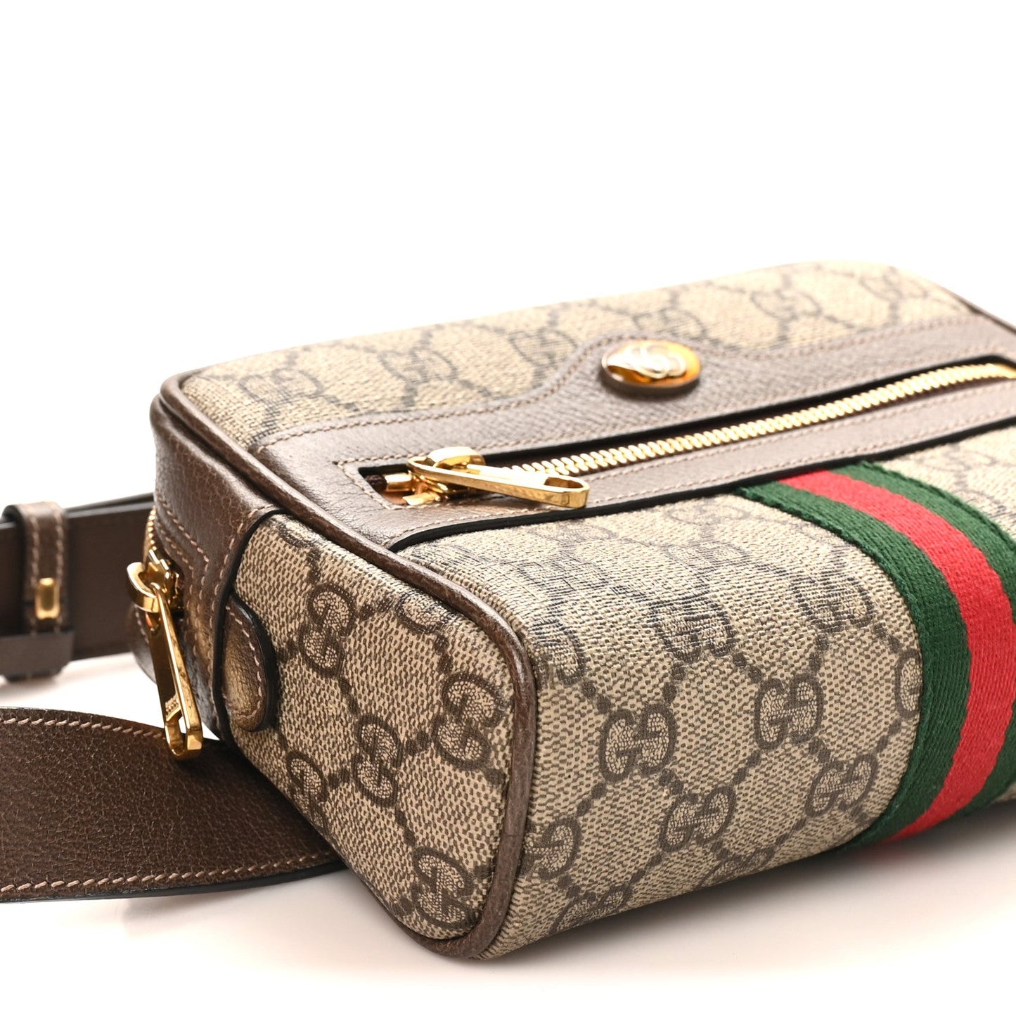 GG Supreme Monogram Web Small Ophidia Belt Bag 85 34 Dark Brown