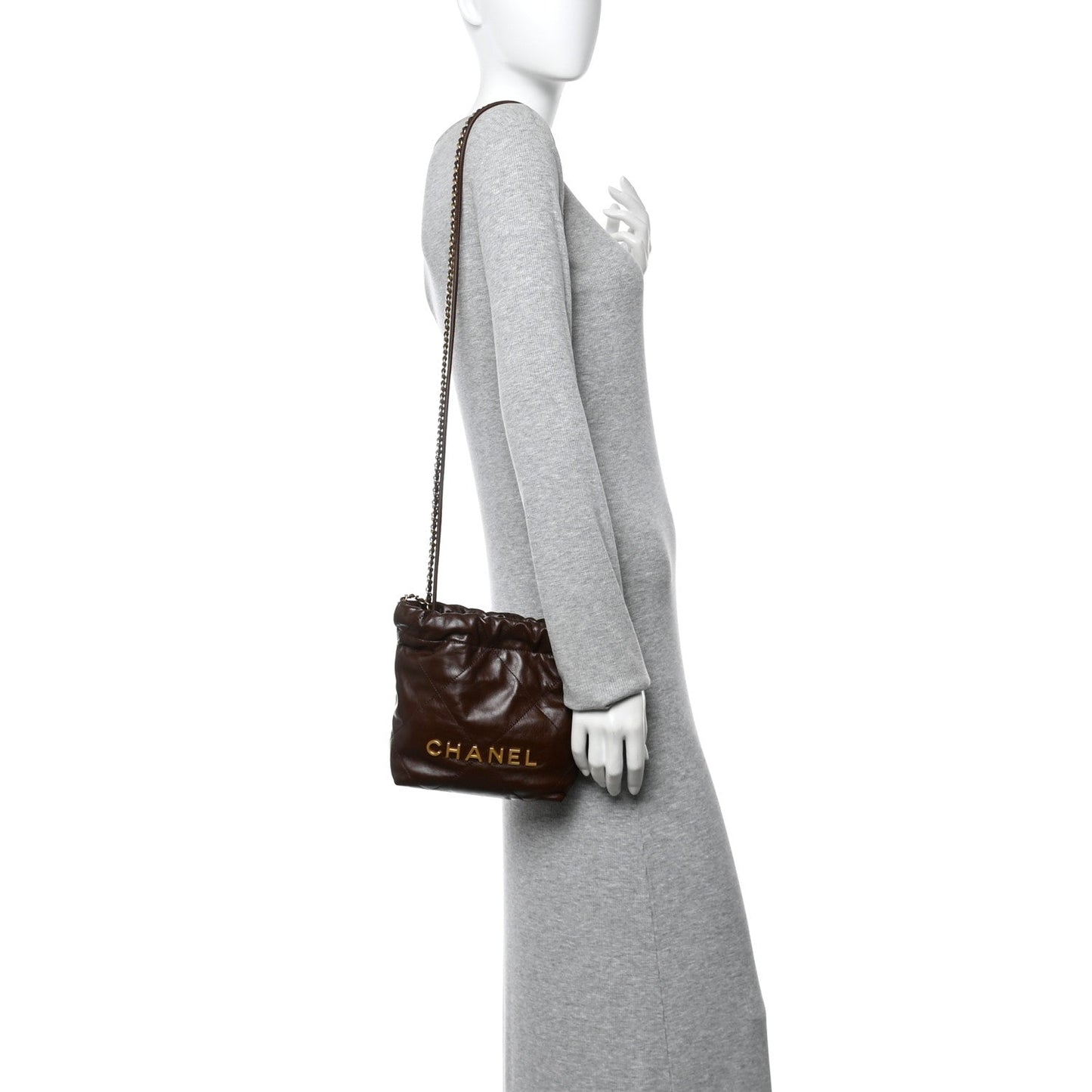 Shiny Calfskin Quilted Mini Chanel 22 Brown