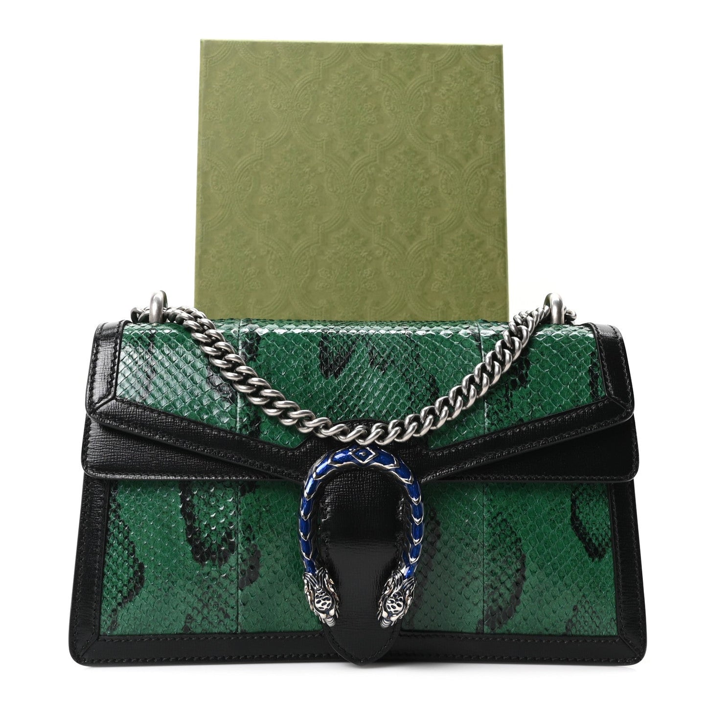 Snakeskin Enamel Small Dionysus Shoulder Bag Green