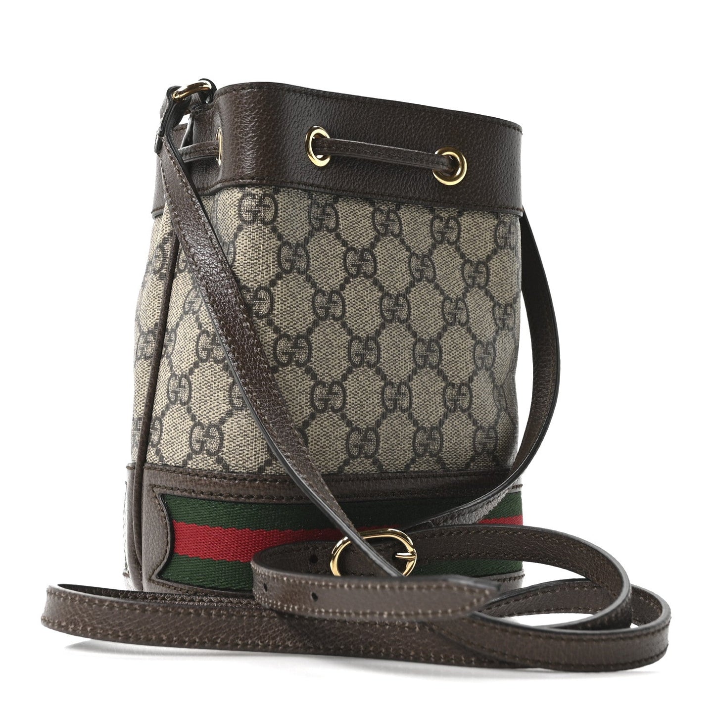 GG Supreme Monogram Web Mini Ophidia Bucket Bag Brown