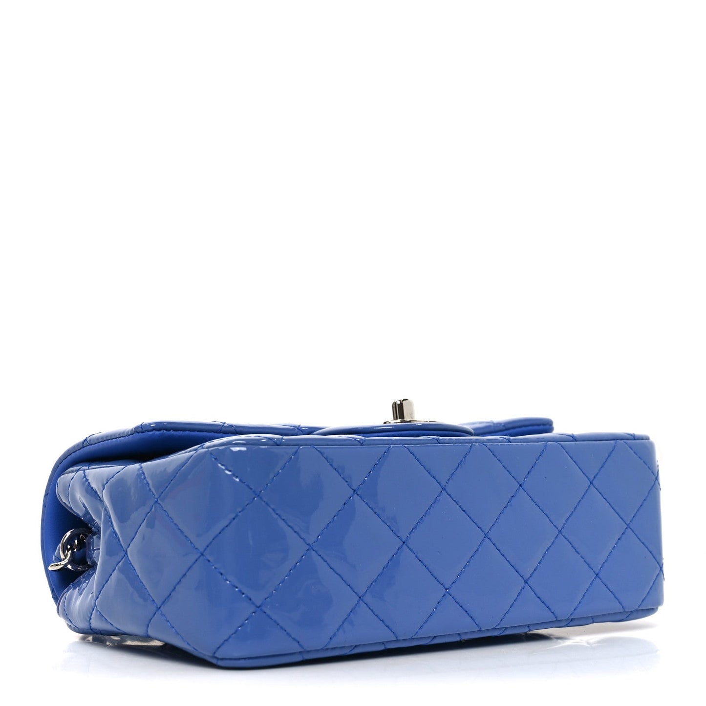 Patent Calfskin Quilted Mini Rectangular Flap Blue