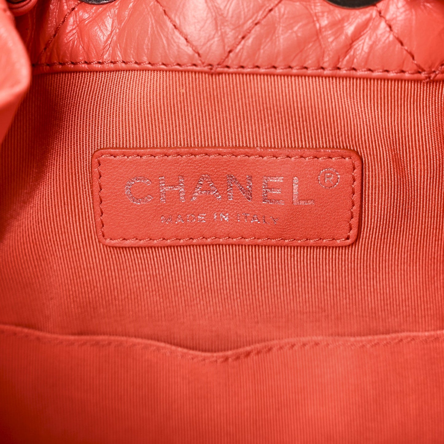 Aged Calfskin Quilted Small Gabrielle Backpack Orange