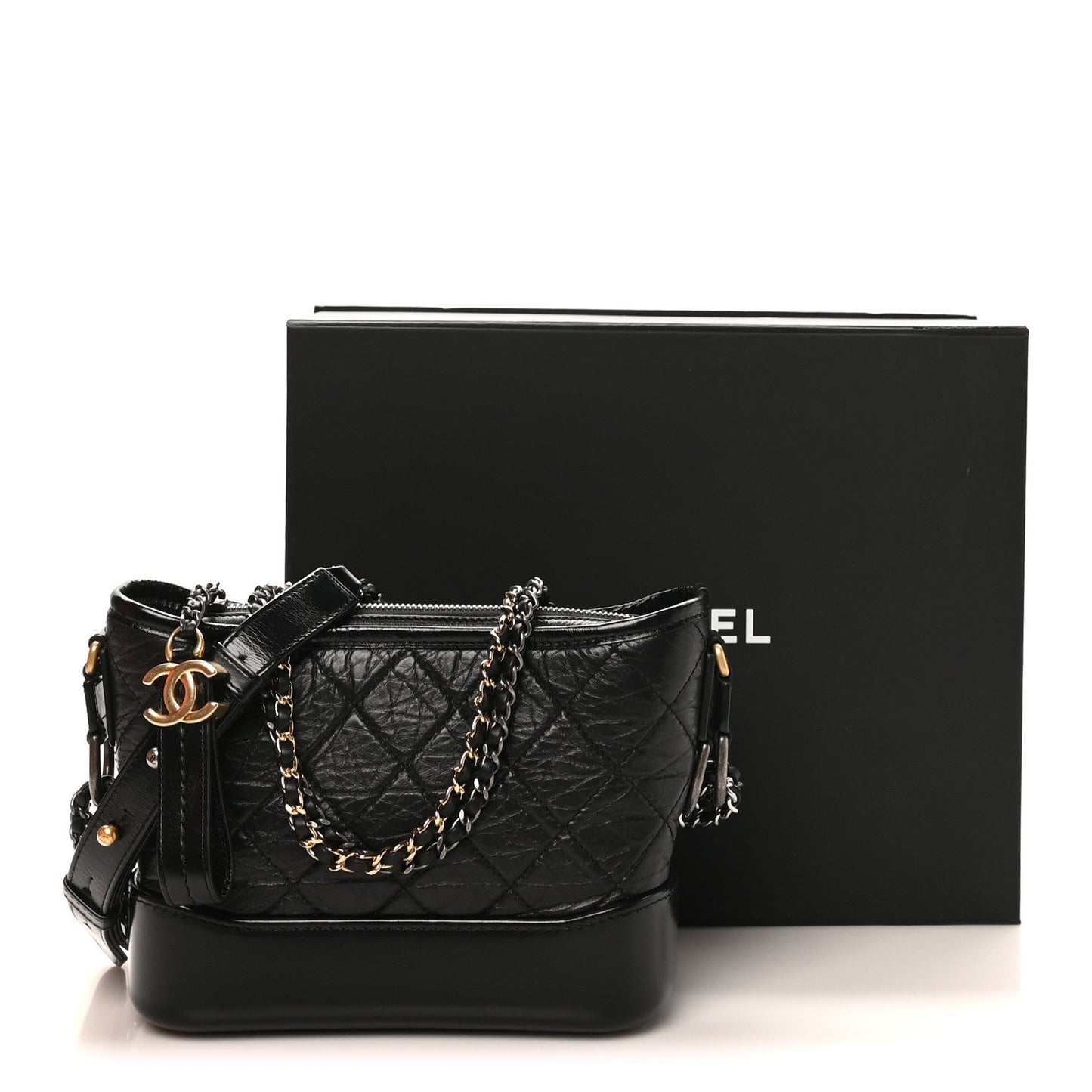 Aged Calfskin Quilted Small Gabrielle Logo Hobo Black
