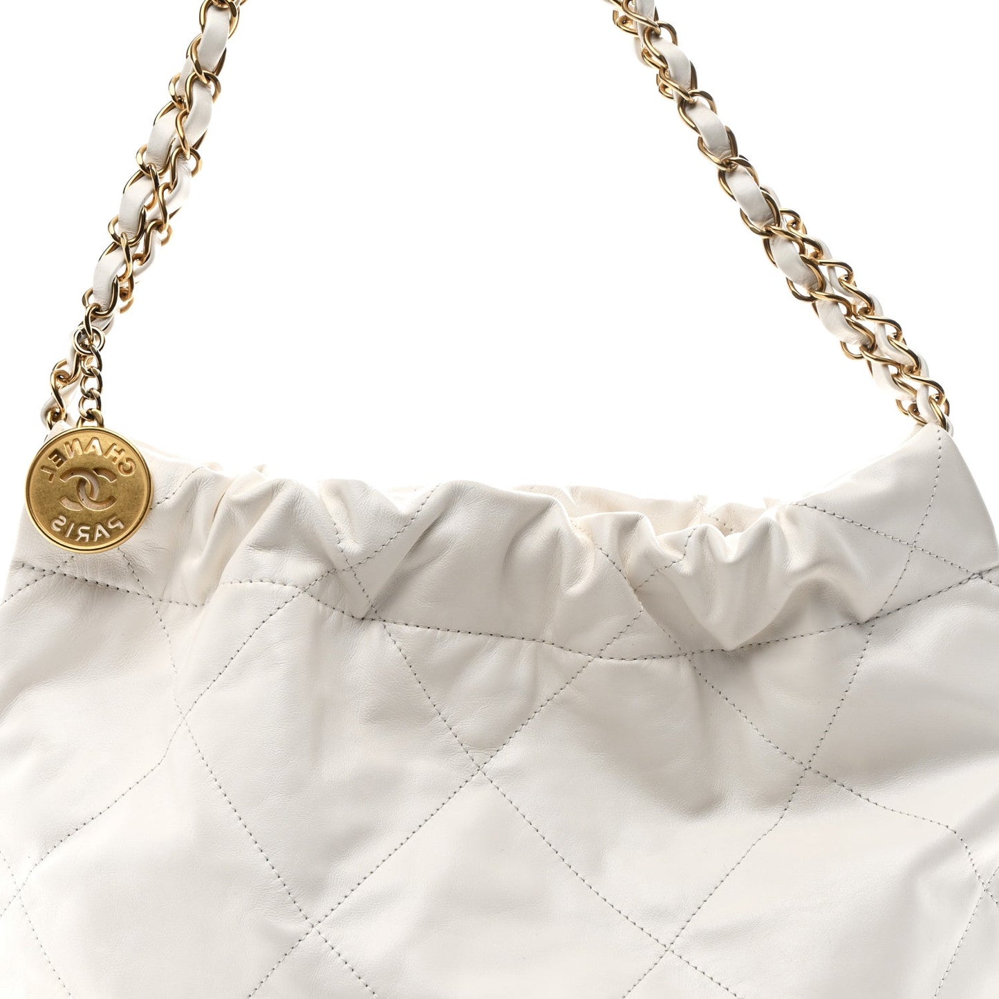 Shiny Calfskin Quilted Small Chanel 22 White