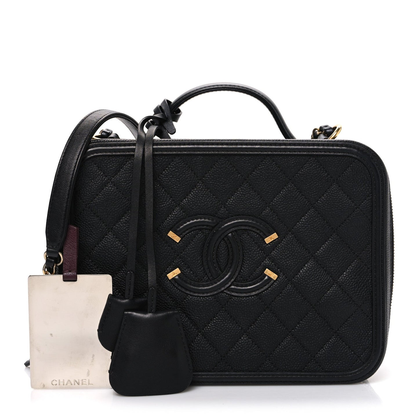 Caviar Quilted Large CC Filigree Vanity Case Black