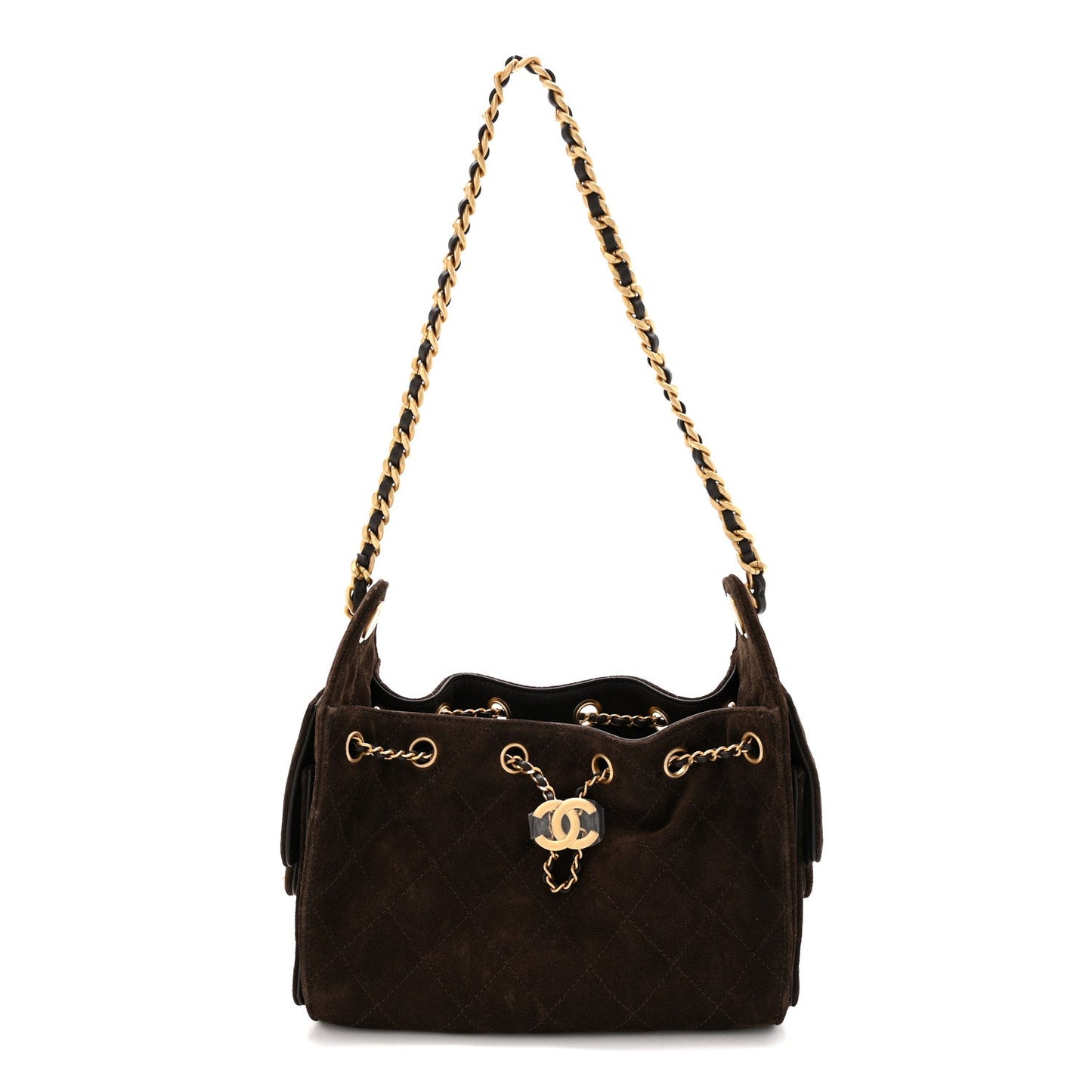 Suede Quilted Mini Chanel 25 Handbag Dark Brown