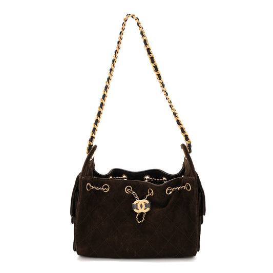 Suede Quilted Mini Chanel 25 Handbag Dark Brown