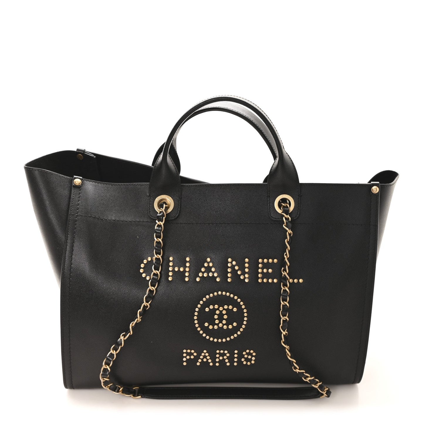 Caviar Medium Studded Deauville Tote Black
