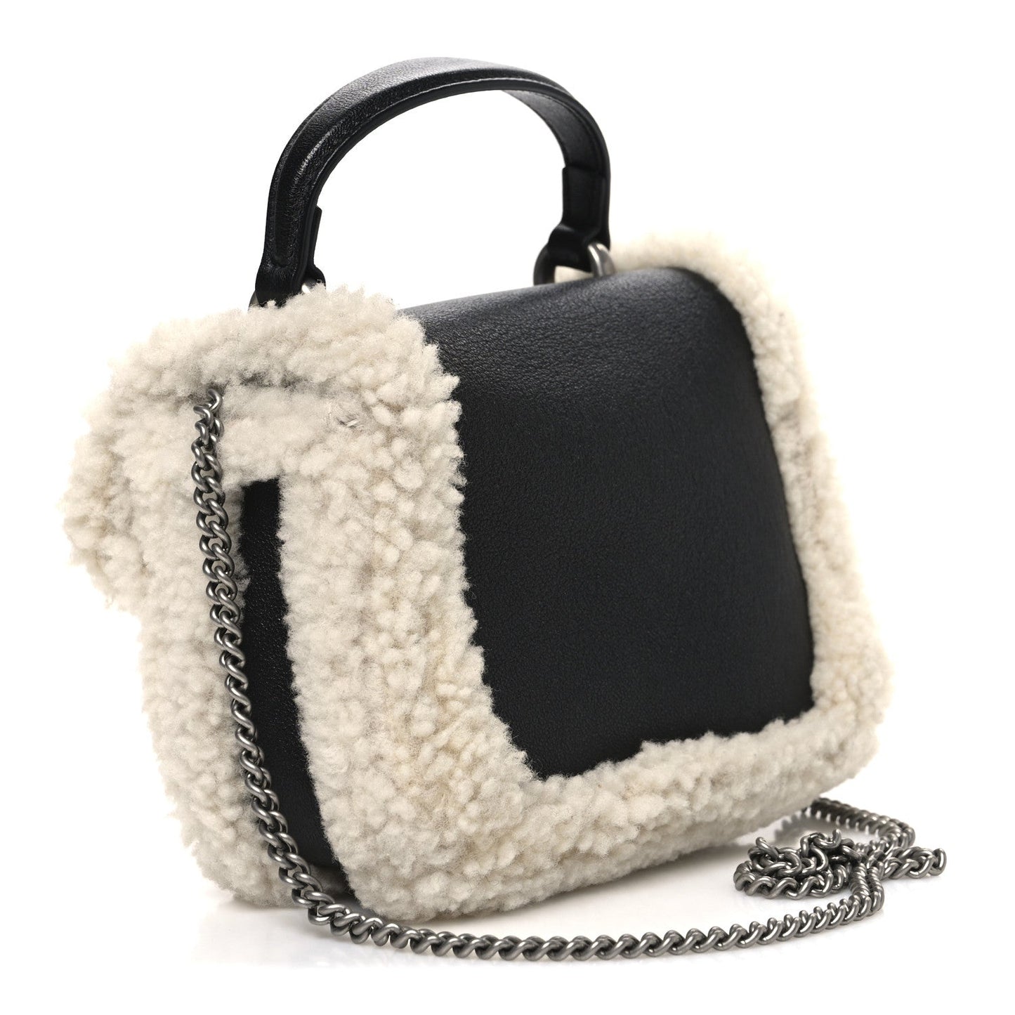 Sakai Be Green Calfskin Shearling Mini Dionysus Top Handle Bag Black