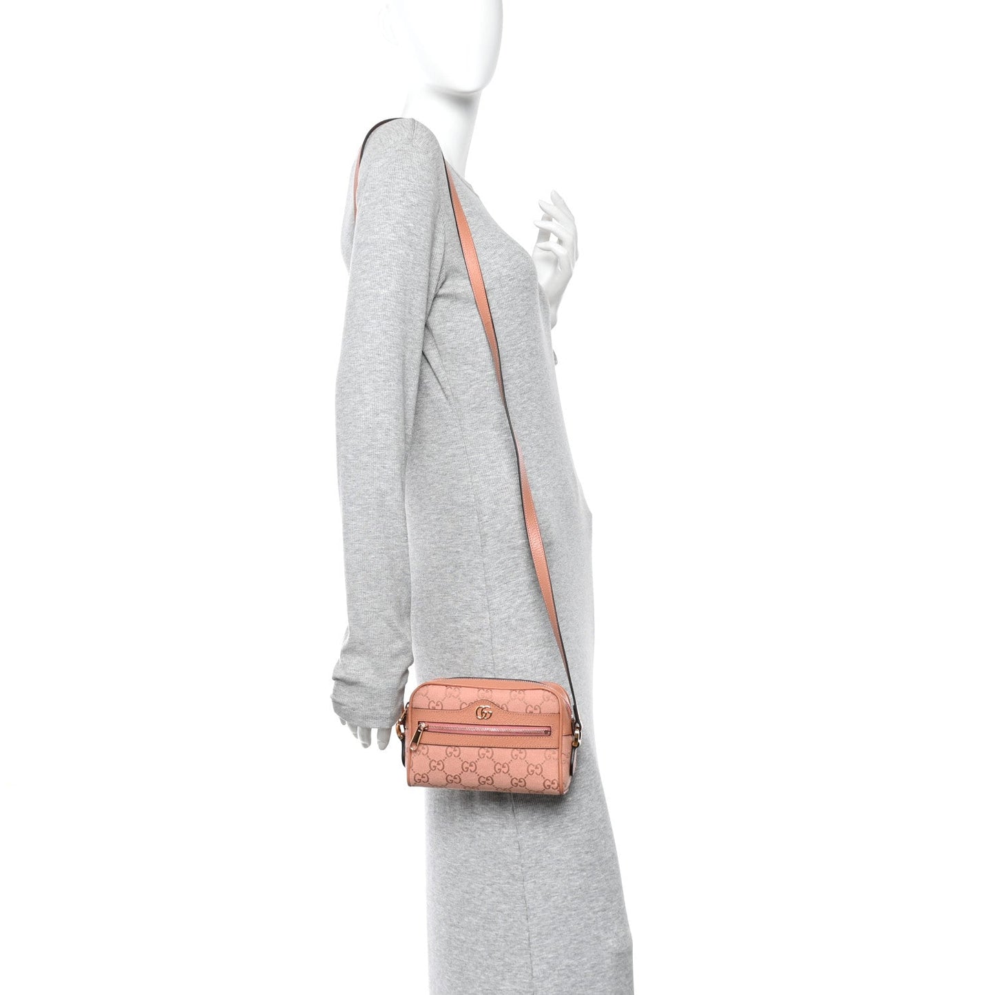 Monogram Textured Dollar Calfskin Mini Ophidia Shoulder Bag Cloche Rose Pink