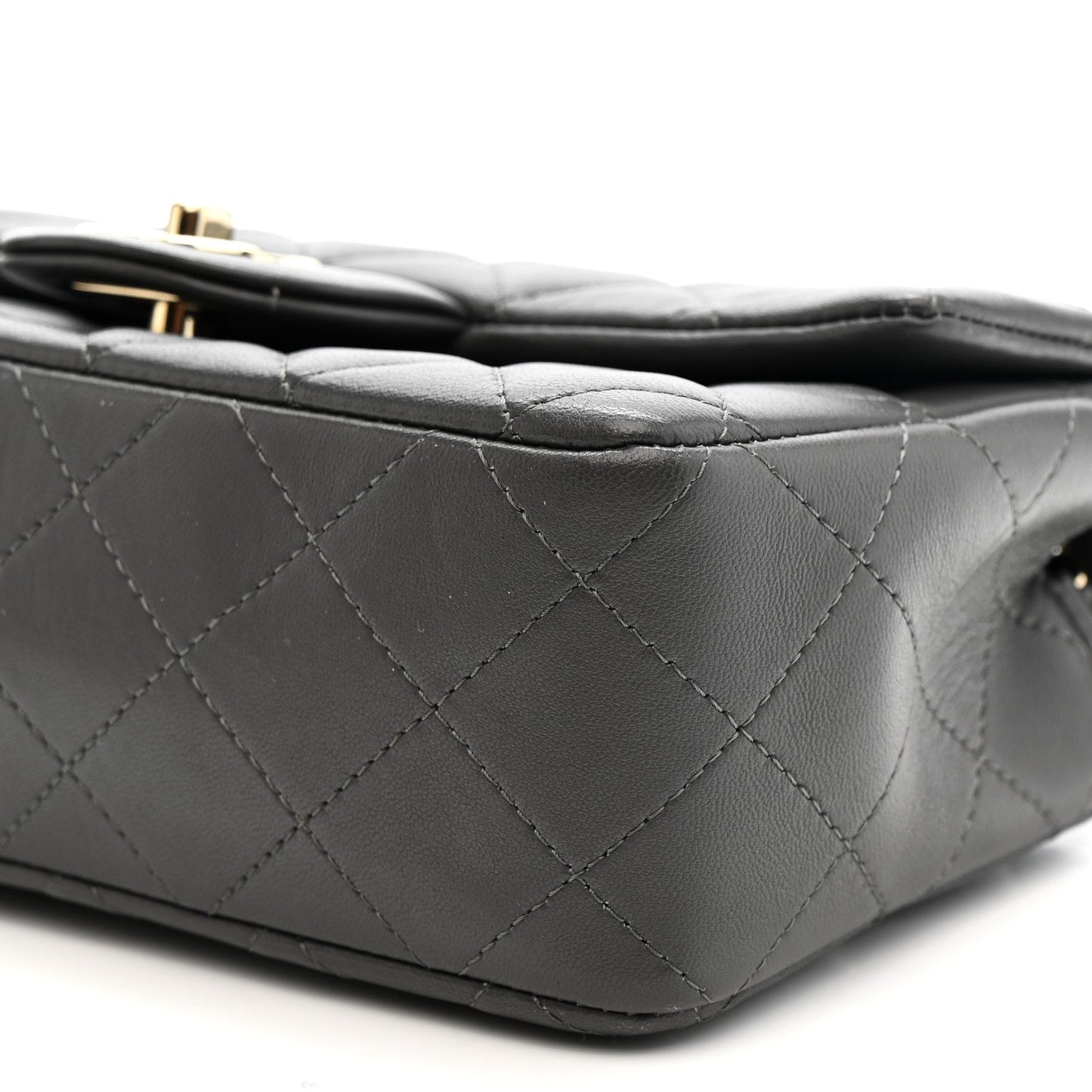 Lambskin Quilted Mini Rectangular Flap Dark Grey