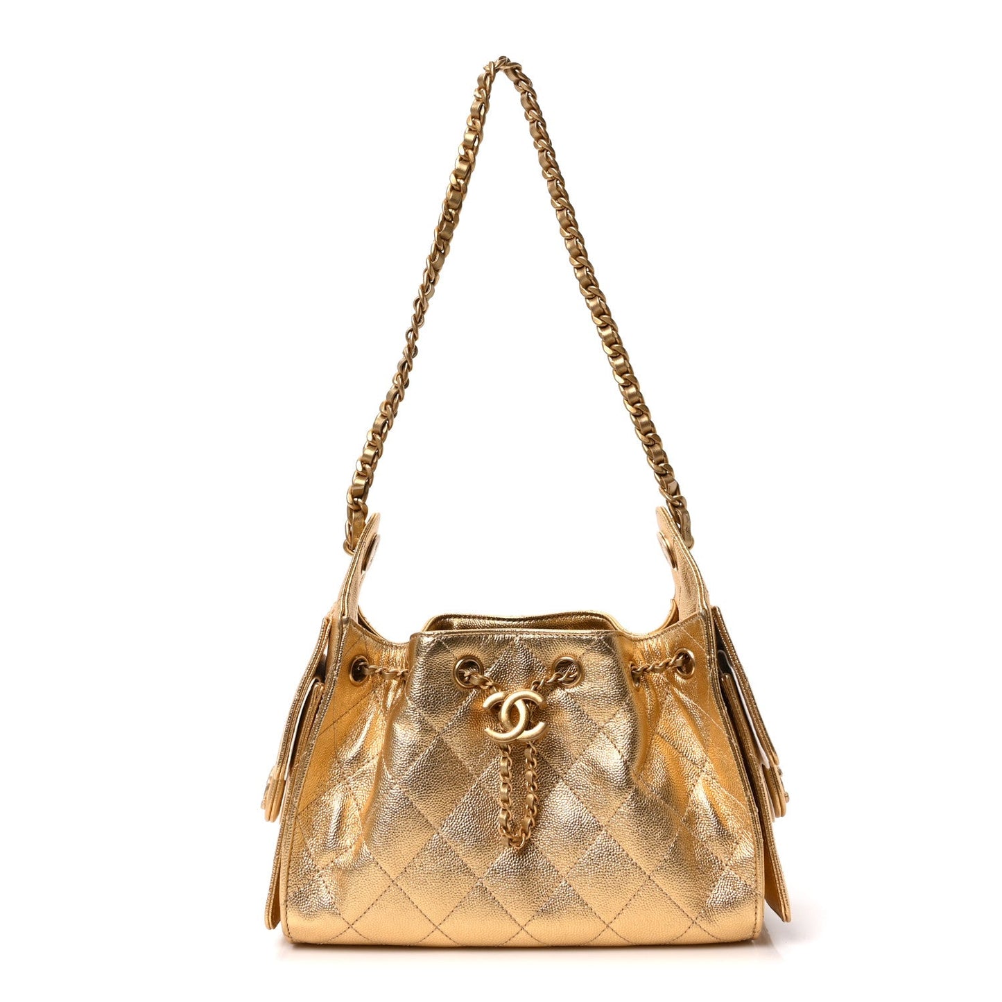 Metallic Caviar Quilted Mini Chanel 25 Handbag Gold