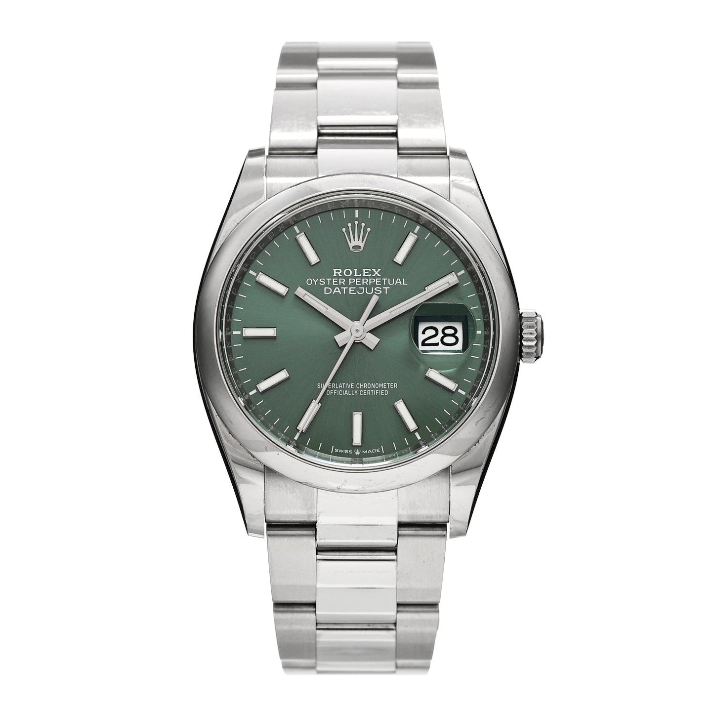 Stainless Steel 36mm Oyster Perpetual Datejust Watch Mint Green 126200