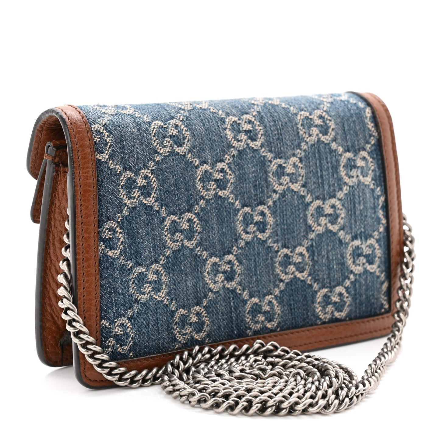 New Denim GG Monogram Dollar Calfskin Enamel Super Mini Dionysus Shoulder Bag Blue Tea Cuir Epilog Electric Blue