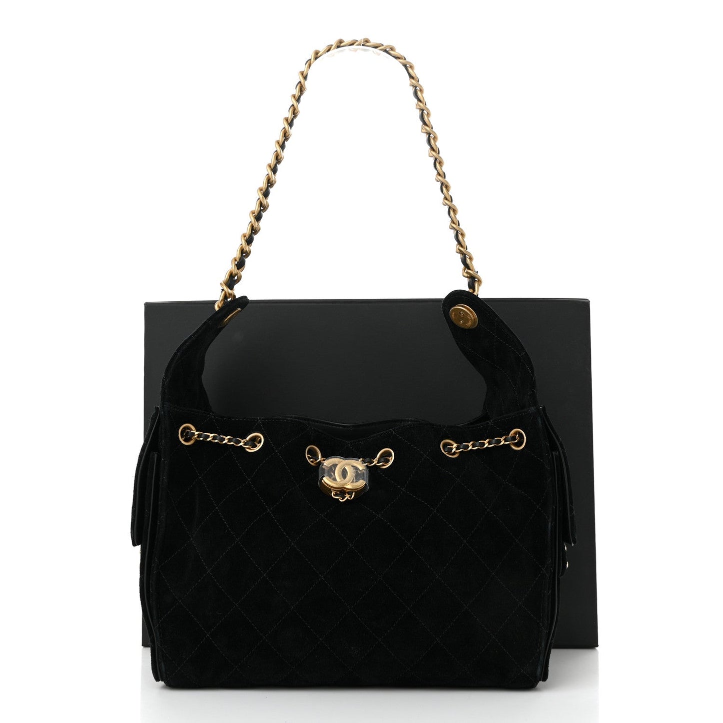 Suede Quilted Small Chanel 25 Handbag Black