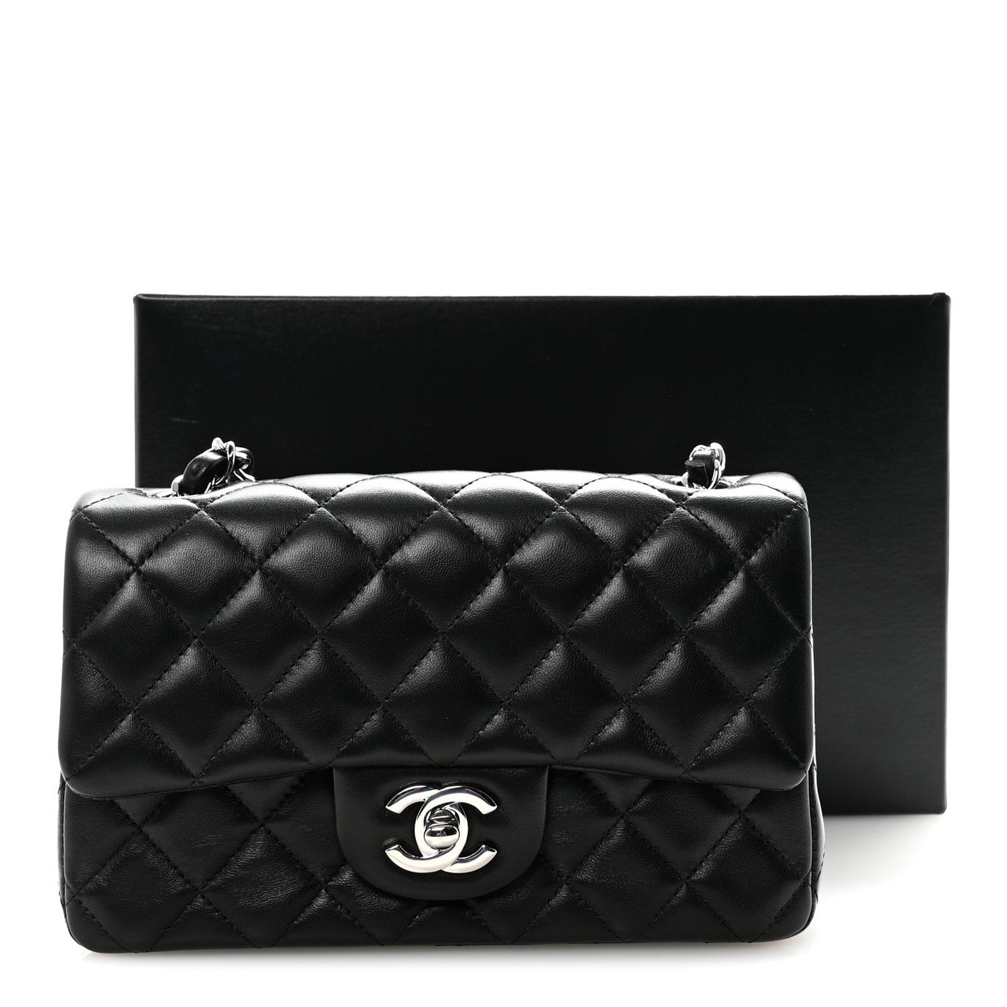 Lambskin Quilted Mini Rectangular Flap Black