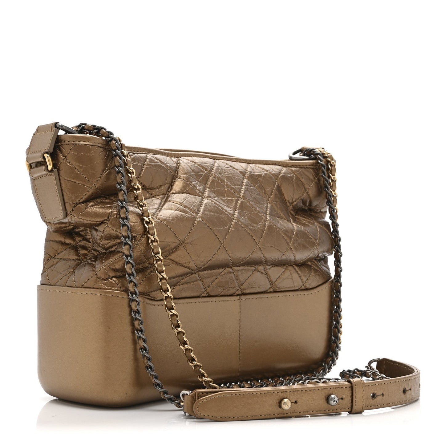 Metallic Aged Calfskin Quilted Medium Gabrielle  Bronze
